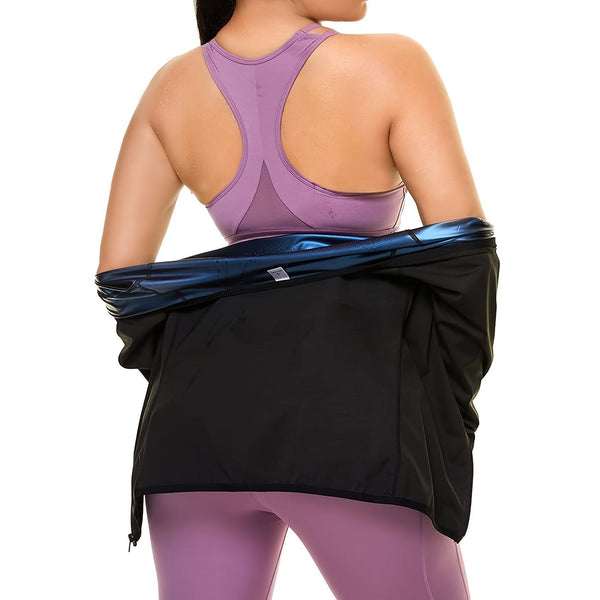 Berry Charmz women's sauna suit with long sleeves, zipper front, sweat body shaper, waist trainer for enhanced fitness.