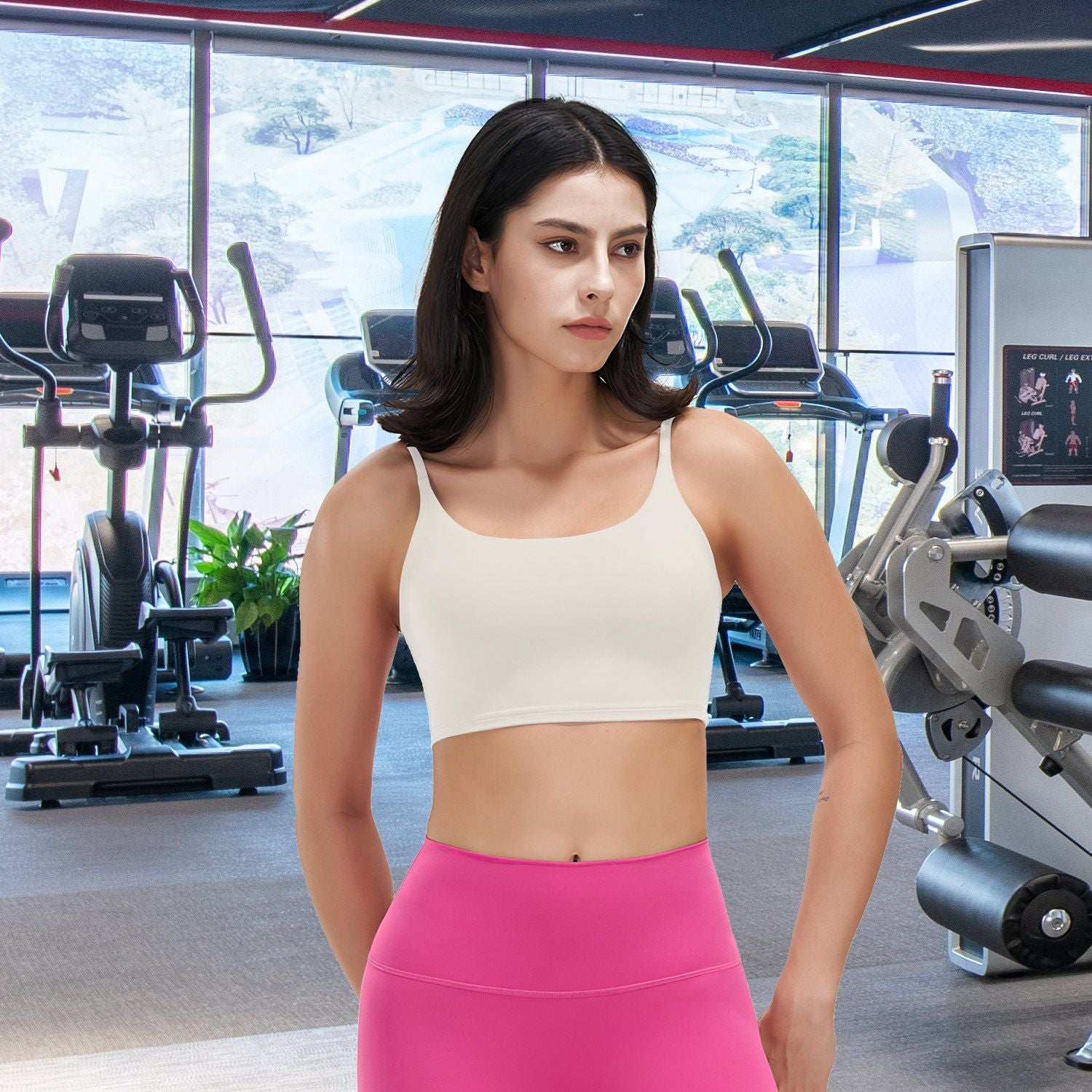 Berry Charmz women's strap sport bra with padded, strappy design, square neck, and low-impact fit for fitness and casual wear.