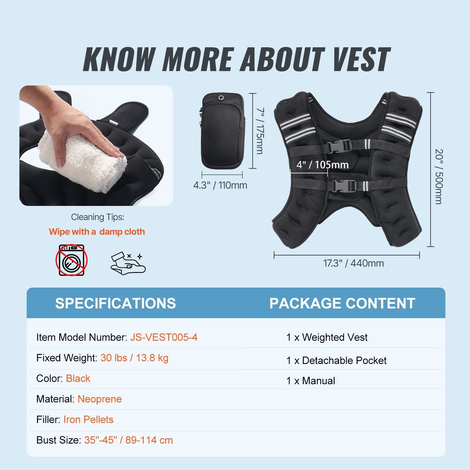 Weighted Vest, 30 lbs Weight Vest with Reflective Stripe, Adjustable Buckle Body Weight Vest for Men Women, Workout Equipment for Strength Training, Running, Jogging, Fitness, and Weight Loss