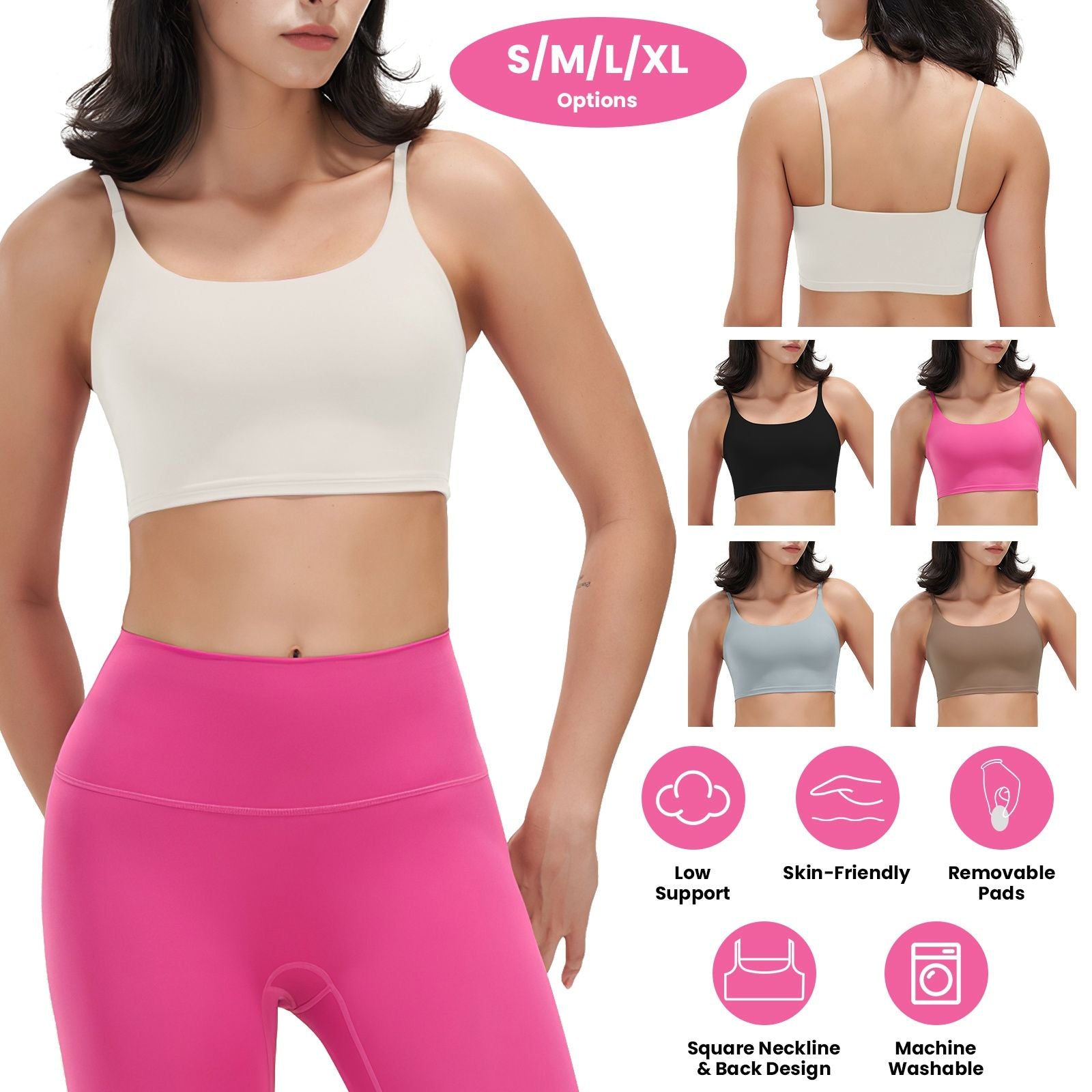 Berry Charmz women's strap sport bras with padded, strappy design, square neck, low impact fit, perfect for fitness or casual wear.