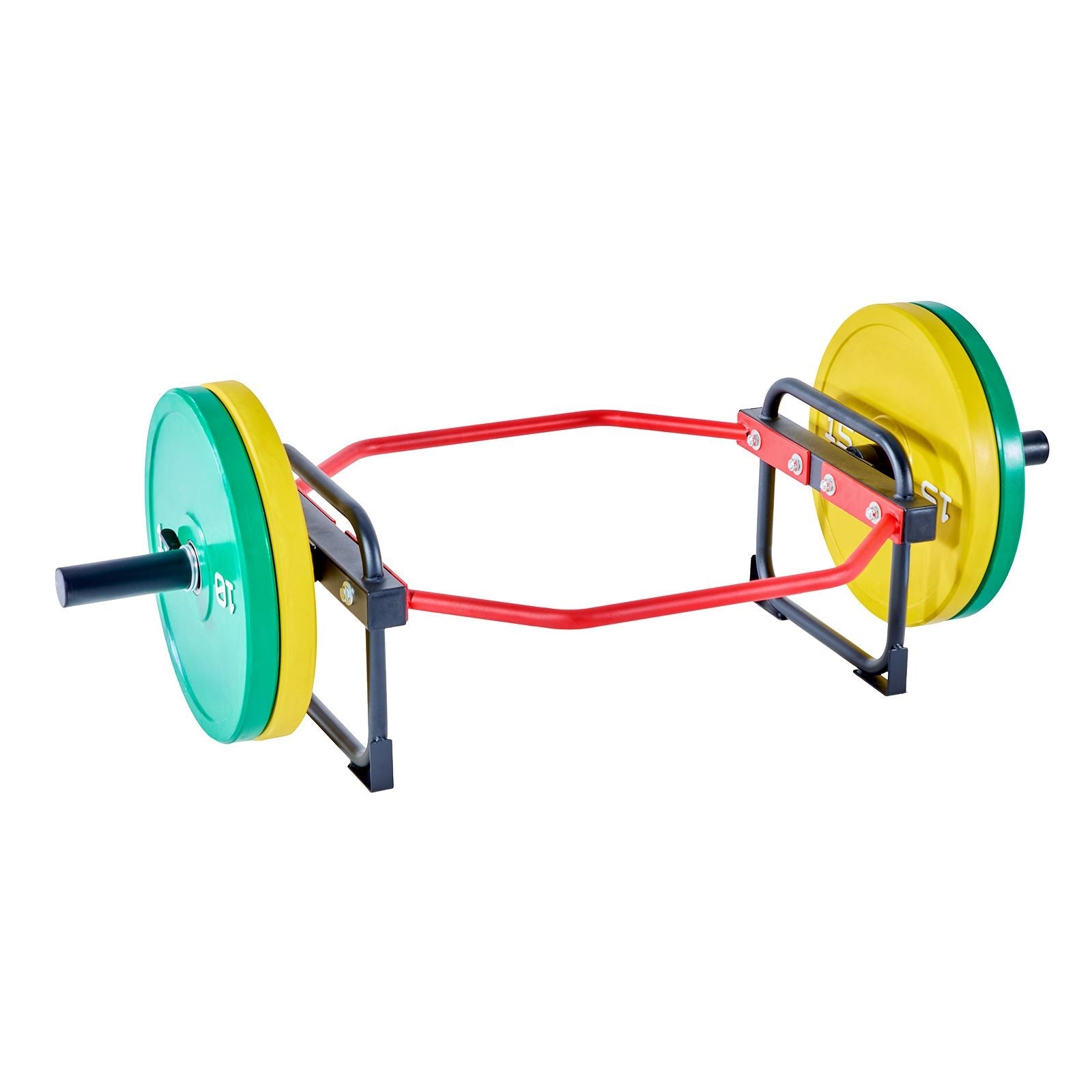 Berry Charmz 2-inch hex trap bar for weightlifting, 500 lbs capacity, red shrug bar for squats, deadlifts, and strength training.