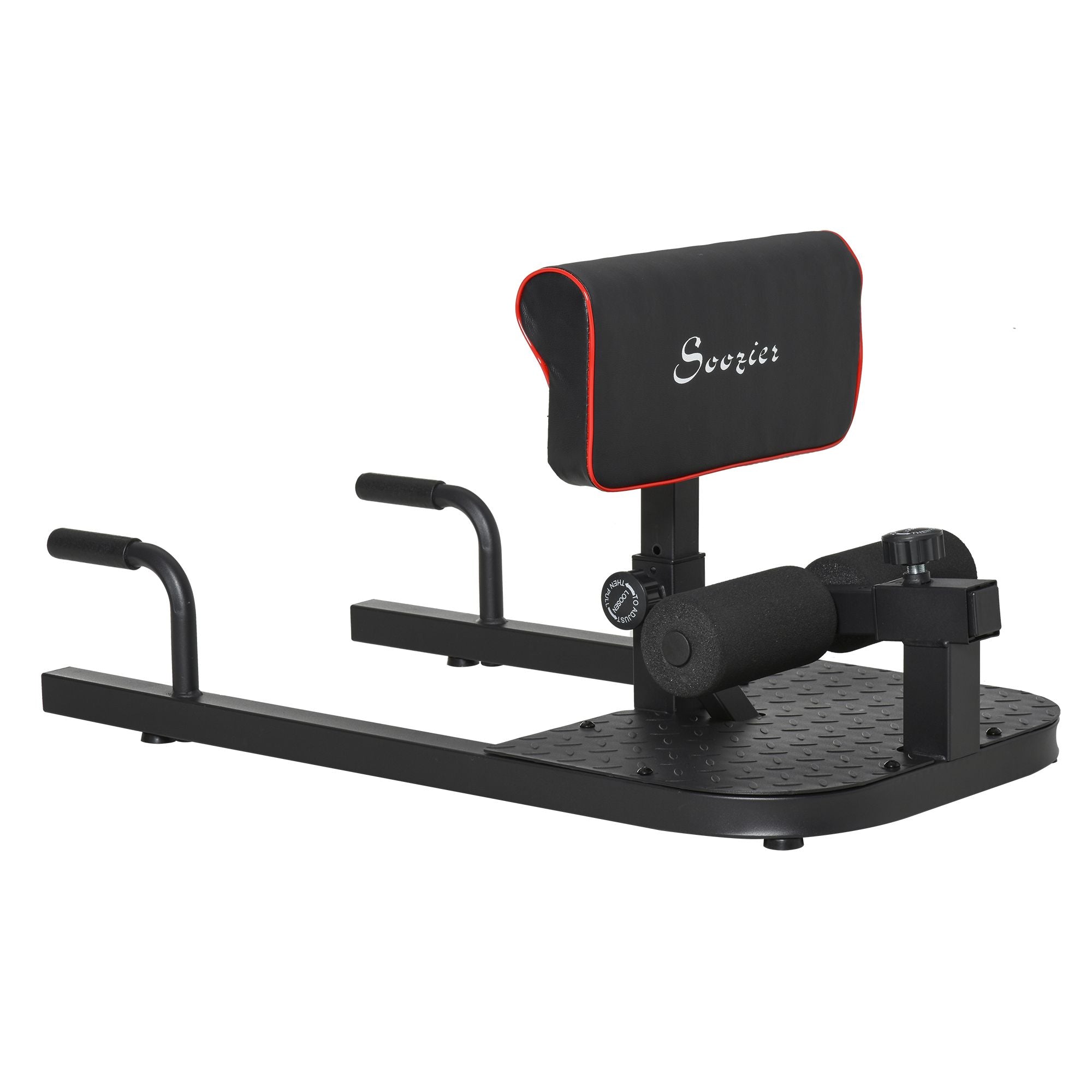 Black 3 in 1 padded push-up, sit-up, and squat machine by Berry Charmz for home gym fitness exercises.
