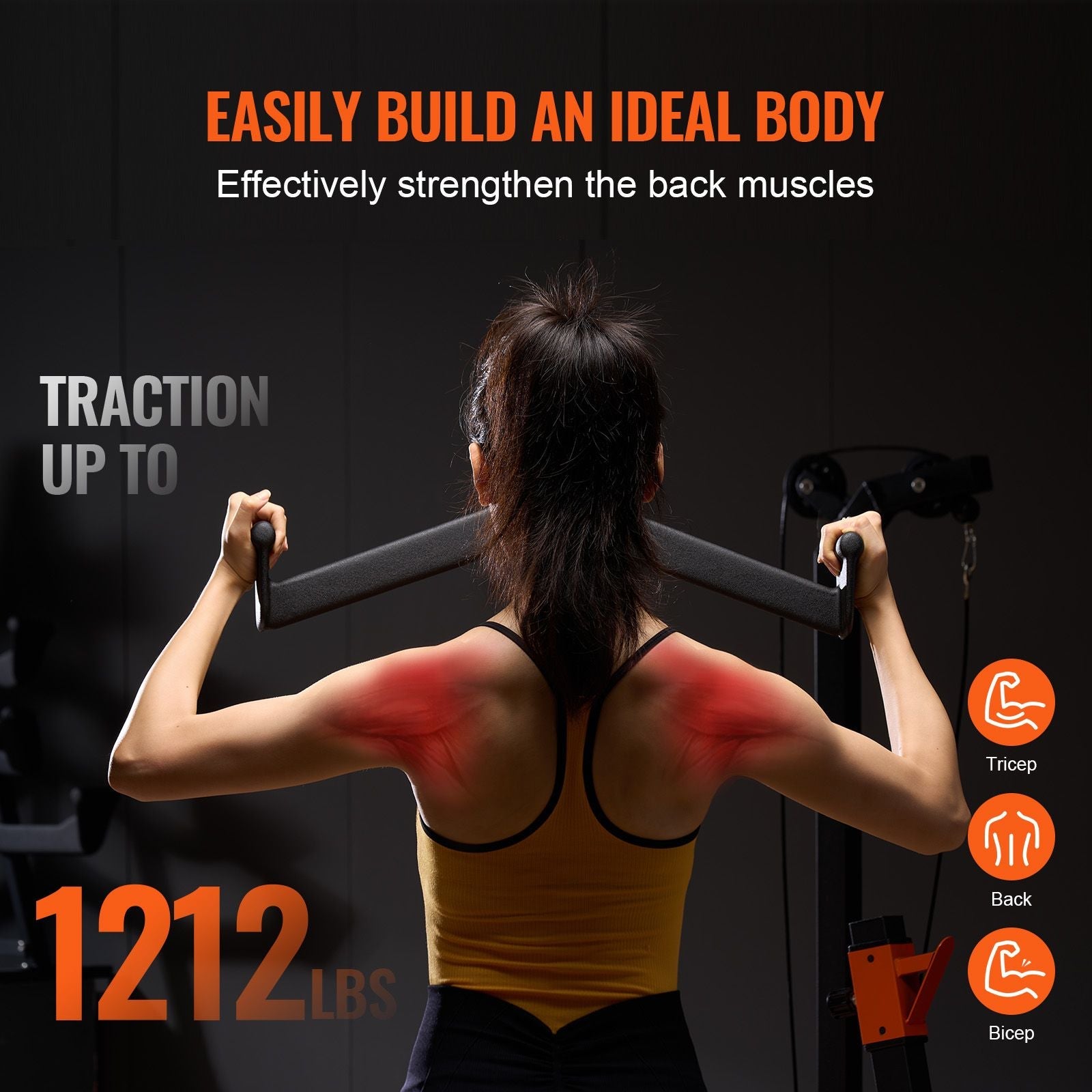 Berry Charmz LAT Pulldown attachment with rubber-coated handles for cable machine rows, tricep pushdowns, and bicep curls in home gym.