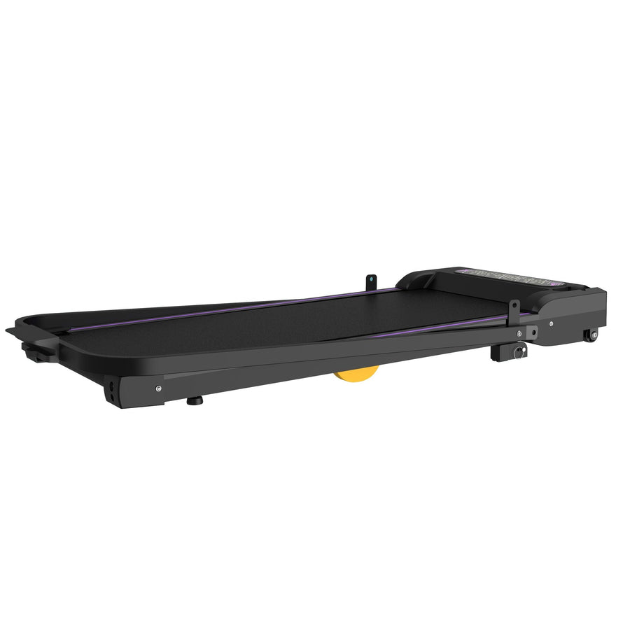 Black Berry Charmz under desk treadmill with LED display, handle, remote control, compact design for home or office walking and jogging.