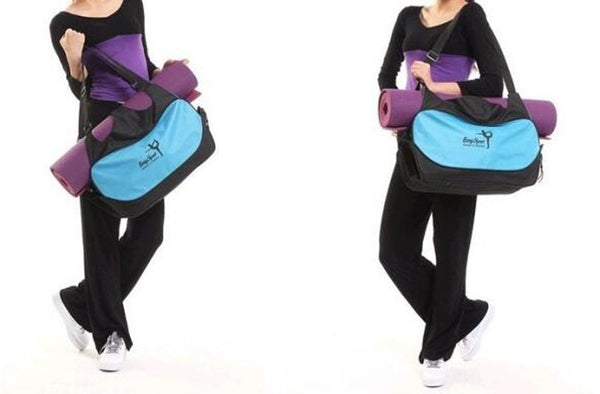 Pink Berry Charmz multifunction yoga mat tote bag showing a lightweight, durable, breathable pouch with handles for carrying yoga gear.