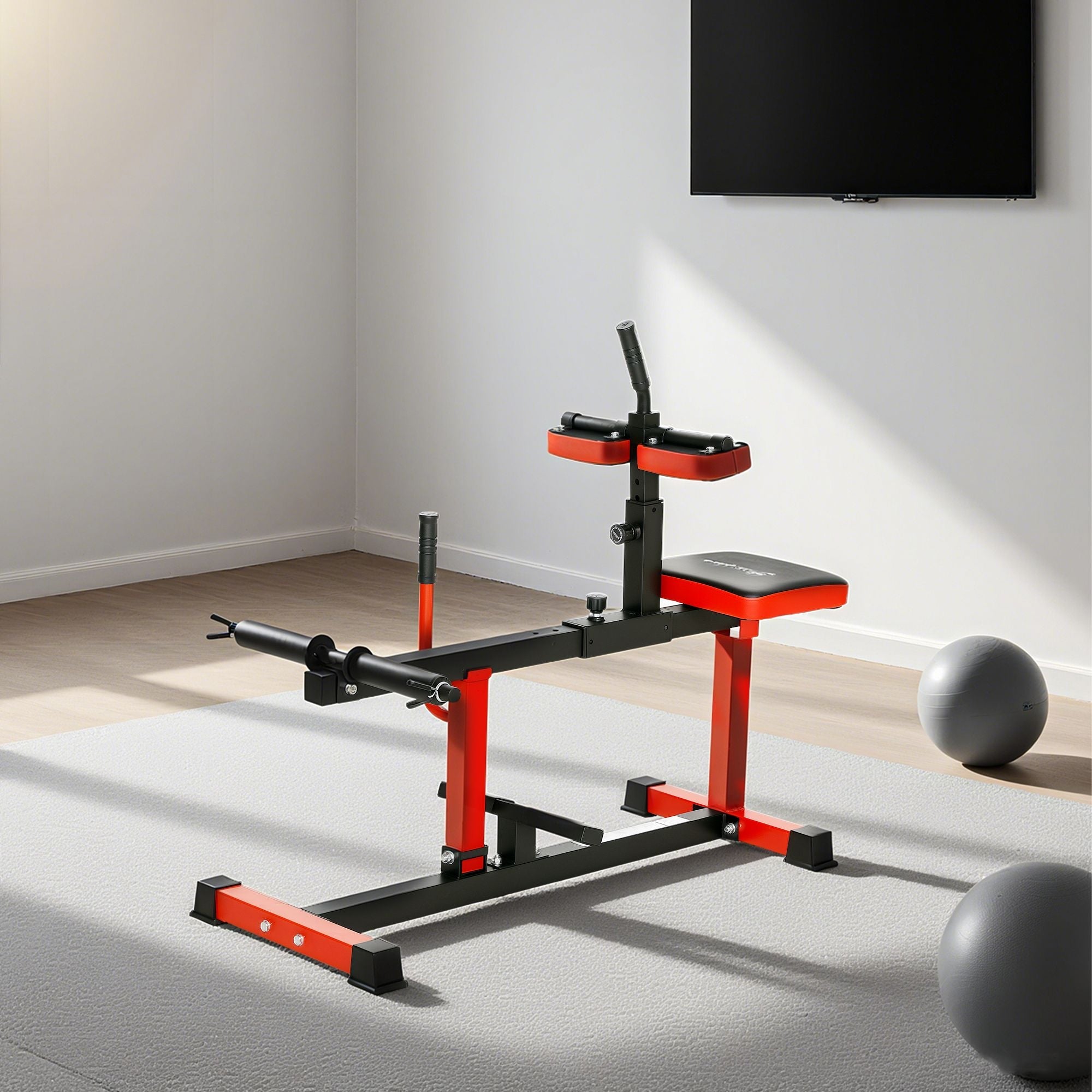 Adjustable steel seated calf raise machine by Berry Charmz with red padding for strength training and gym workouts.