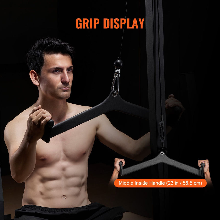 Berry Charmz LAT Pulldown Attachment with rubber-coated handle for cable machine, ideal for back, bicep, and tricep strength training.