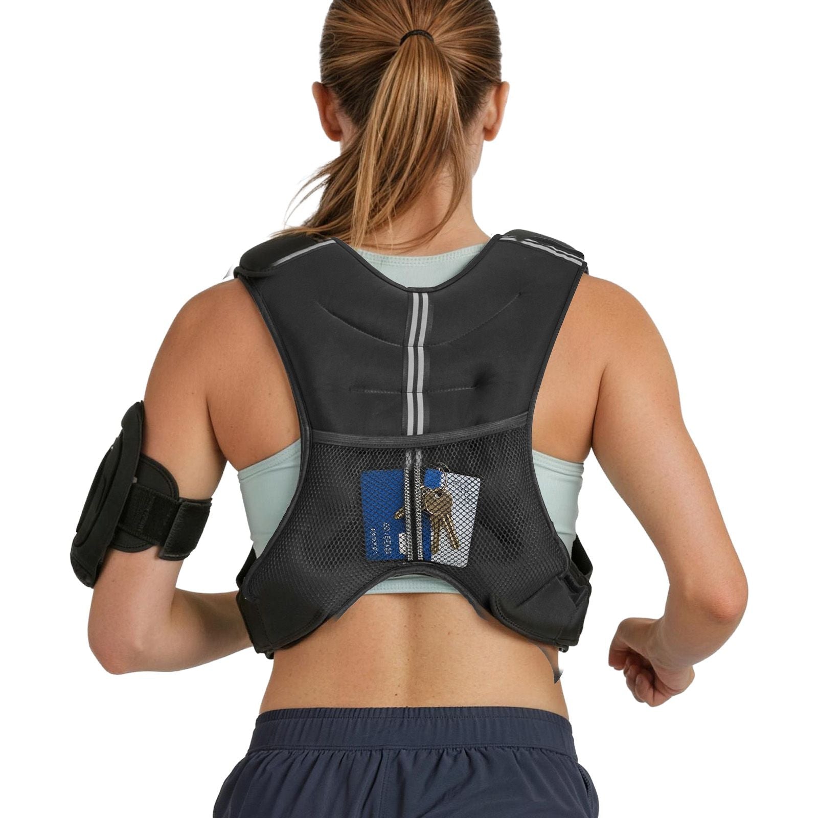 Berry Charmz 25 lbs weighted vest with reflective stripe, adjustable buckle, designed for strength training, running, and fitness.