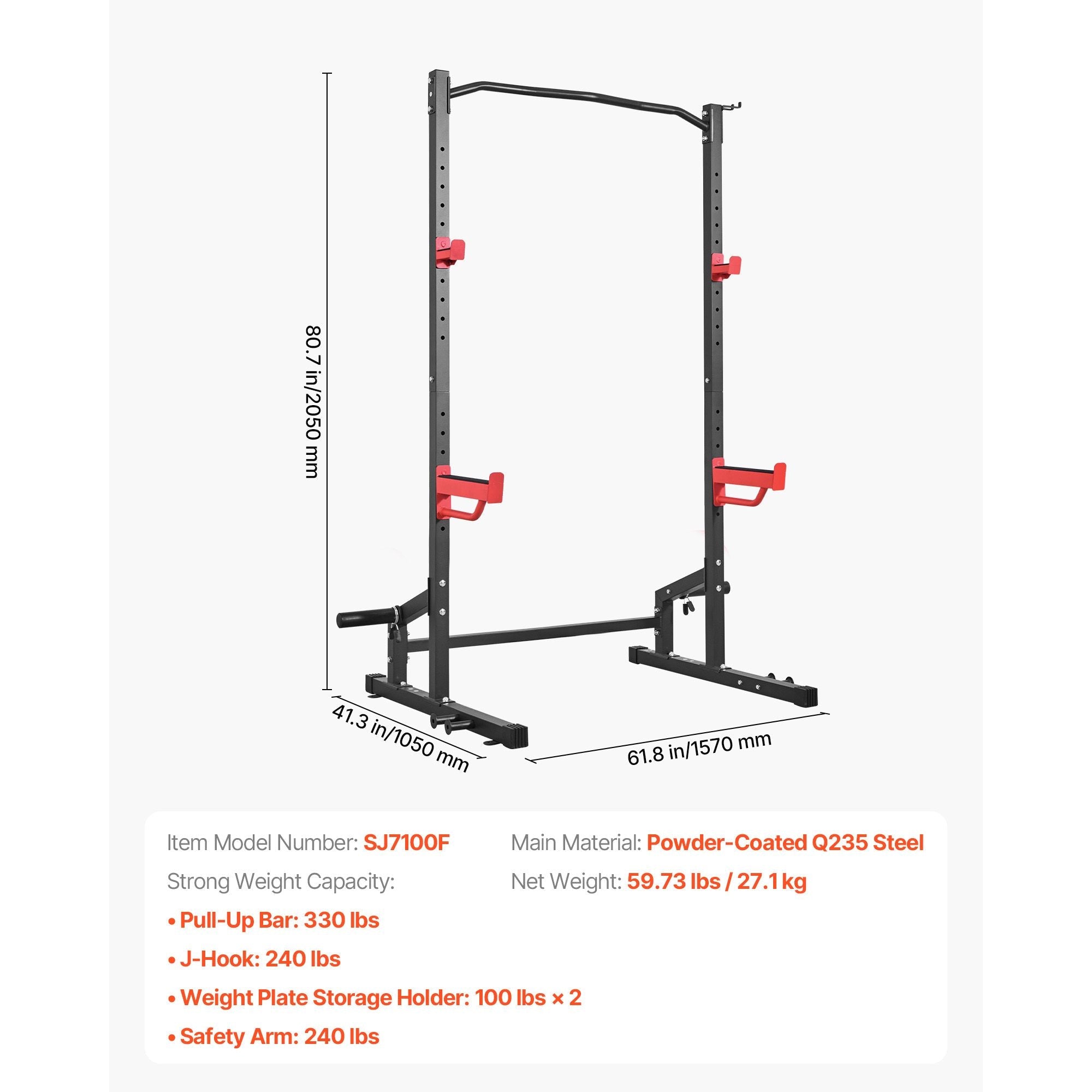 Berry Charmz Power Cage Squat Rack with adjustable J-Hooks, safety bars, and band pegs for versatile home gym strength training.
