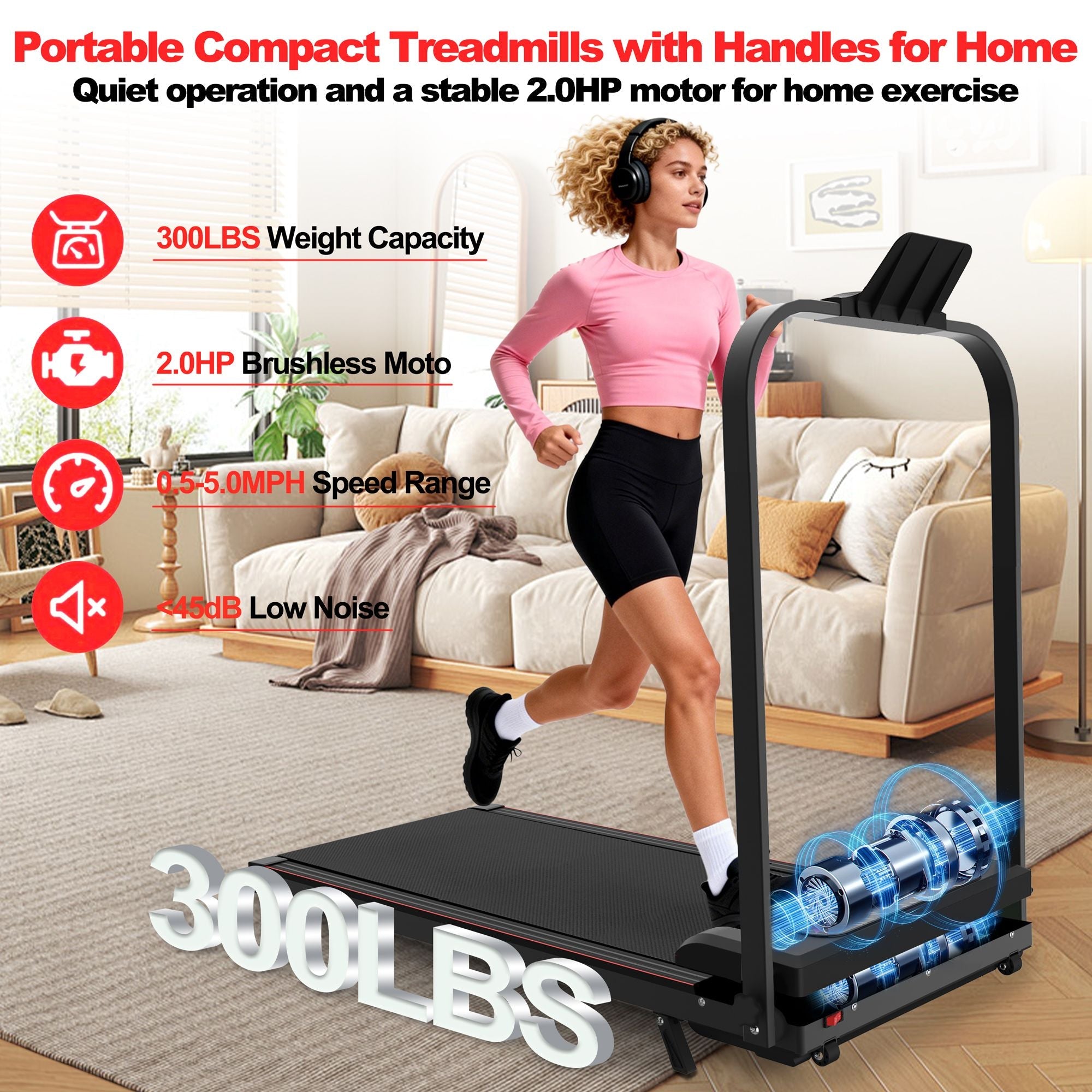 Foldable Berry Charmz treadmill with handlebar, incline, remote control, and compact design for home or office use.