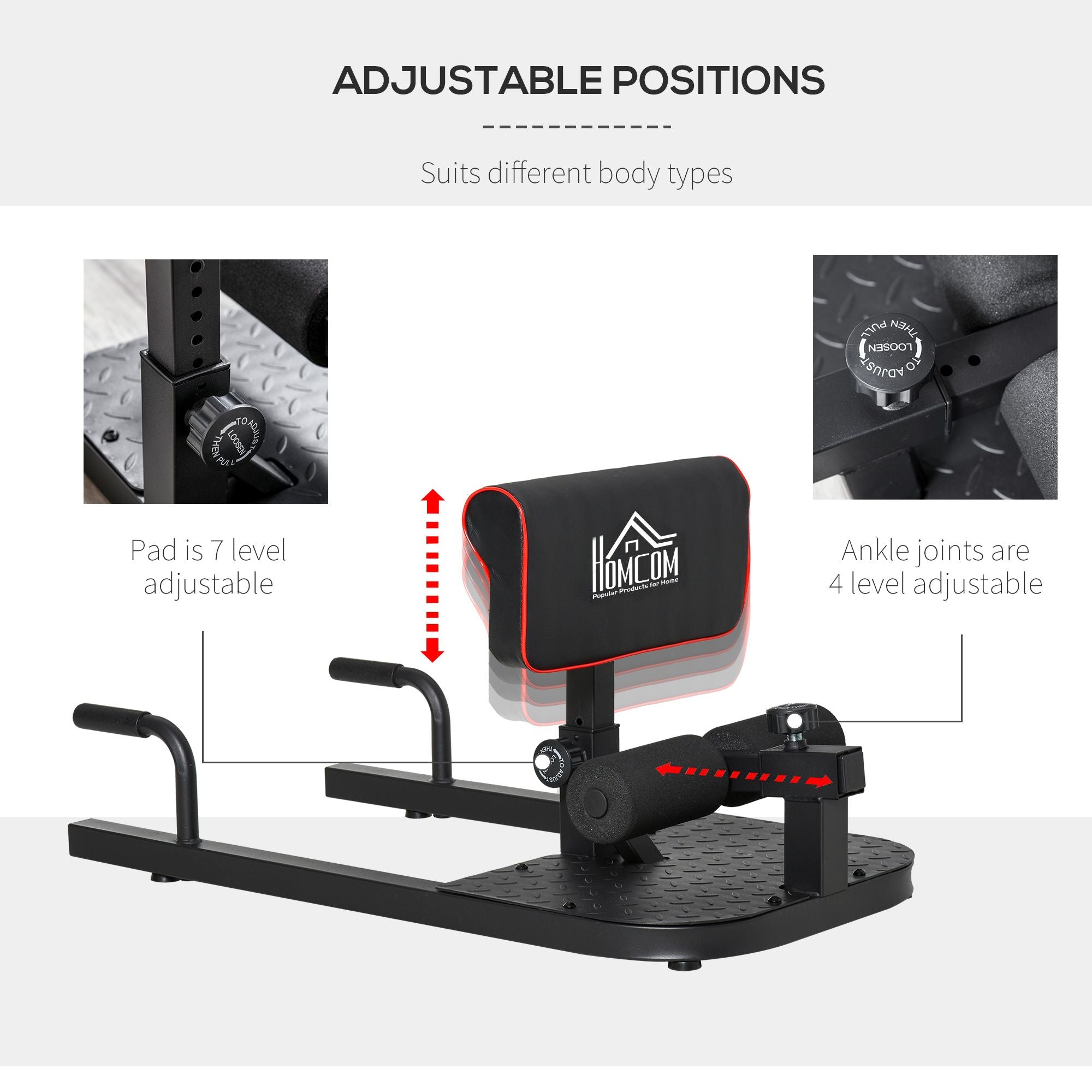 Black 3-in-1 padded push-up, sit-up, and squat machine by Berry Charmz for home gym fitness exercises.