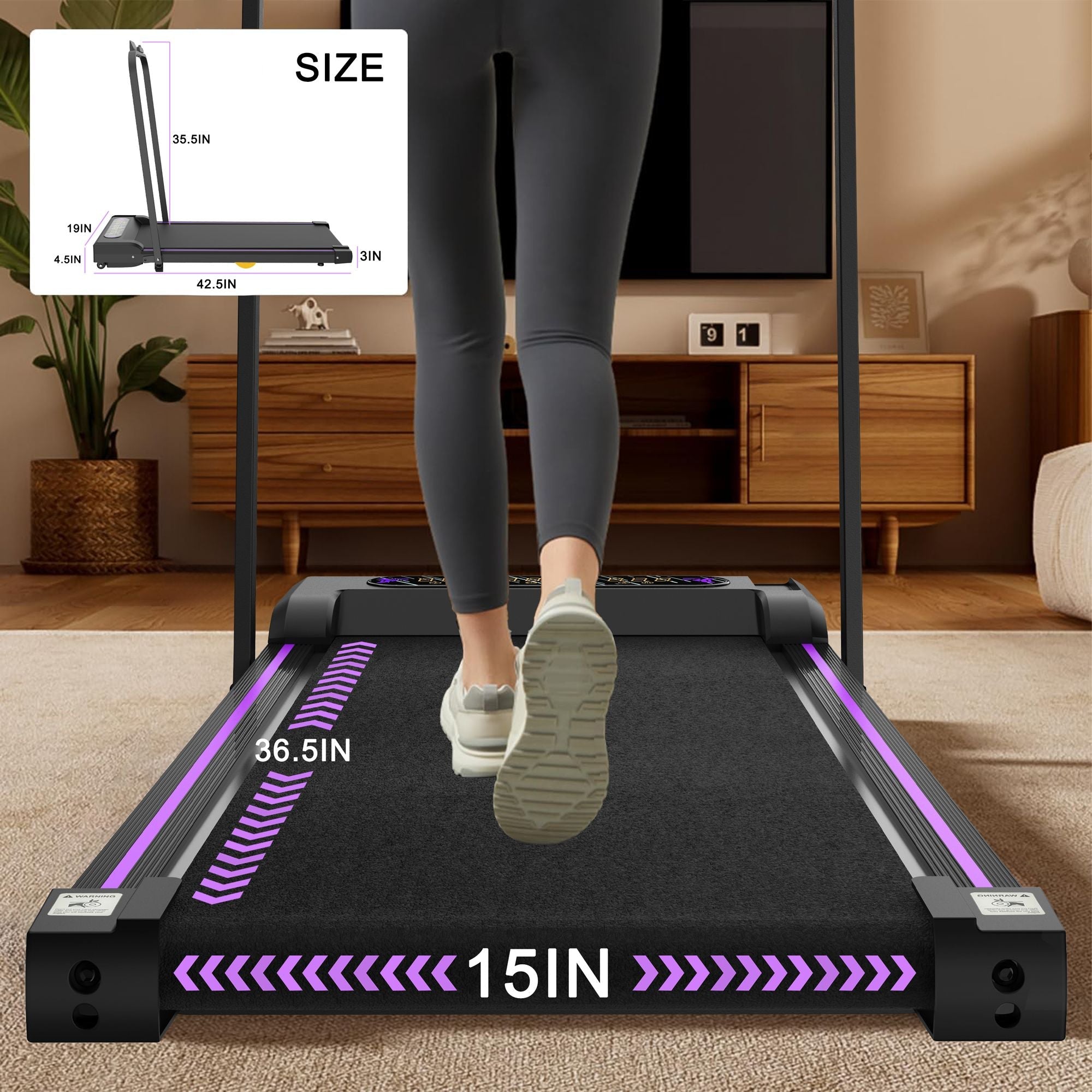 Black Berry Charmz under desk treadmill with LED display, handle, remote control, and compact design for home and office walking.