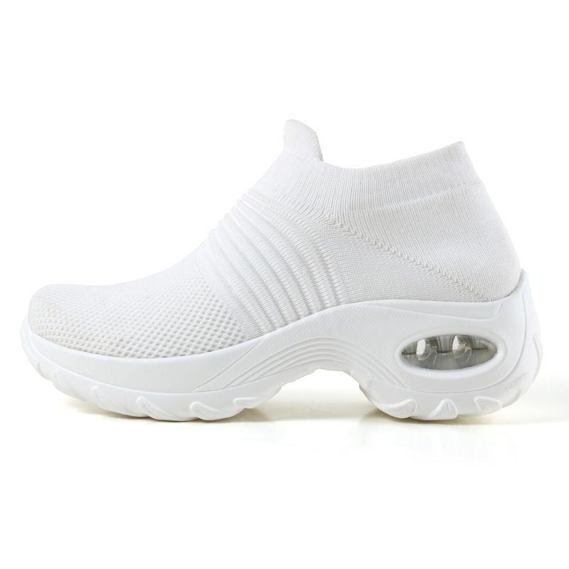 Hypersoft Berry Charmz women's orthopedic platform sneakers in white, black, and red with cushioned soles and casual style.