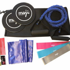 Berry Charmz fitness bundle with workout accessories, including resistance bands, water bottle, and exercise towel on a white background.