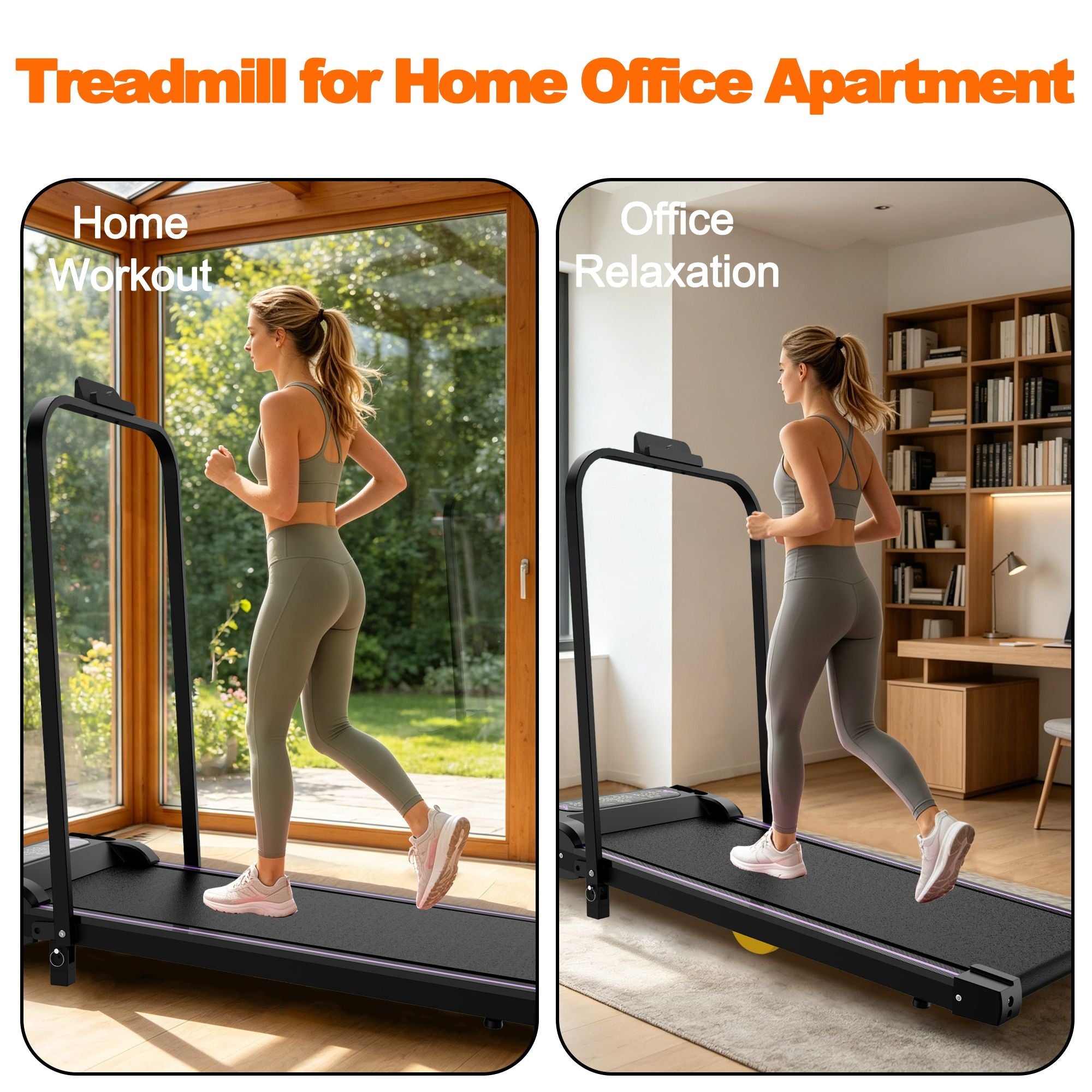 Black Berry Charmz under desk treadmill with LED display, handle, remote, portable design for walking and jogging at home or office