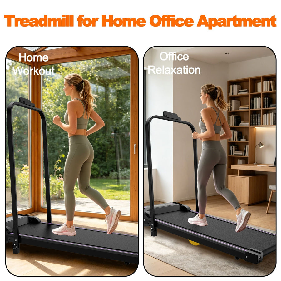 Black Berry Charmz under desk treadmill with LED display, handle, remote, portable design for walking and jogging at home or office