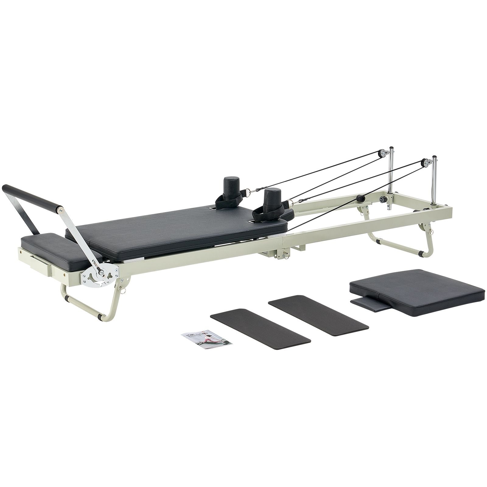 Berry Charmz foldable Pilates reformer with dual resistance springs and cords, suitable for home gym and studio use.