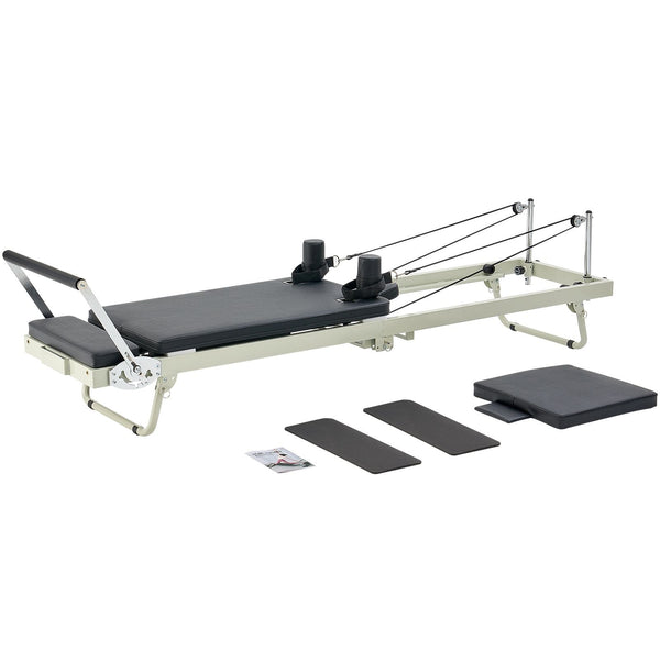 Berry Charmz foldable Pilates reformer with dual resistance springs and cords, suitable for home gym and studio use.