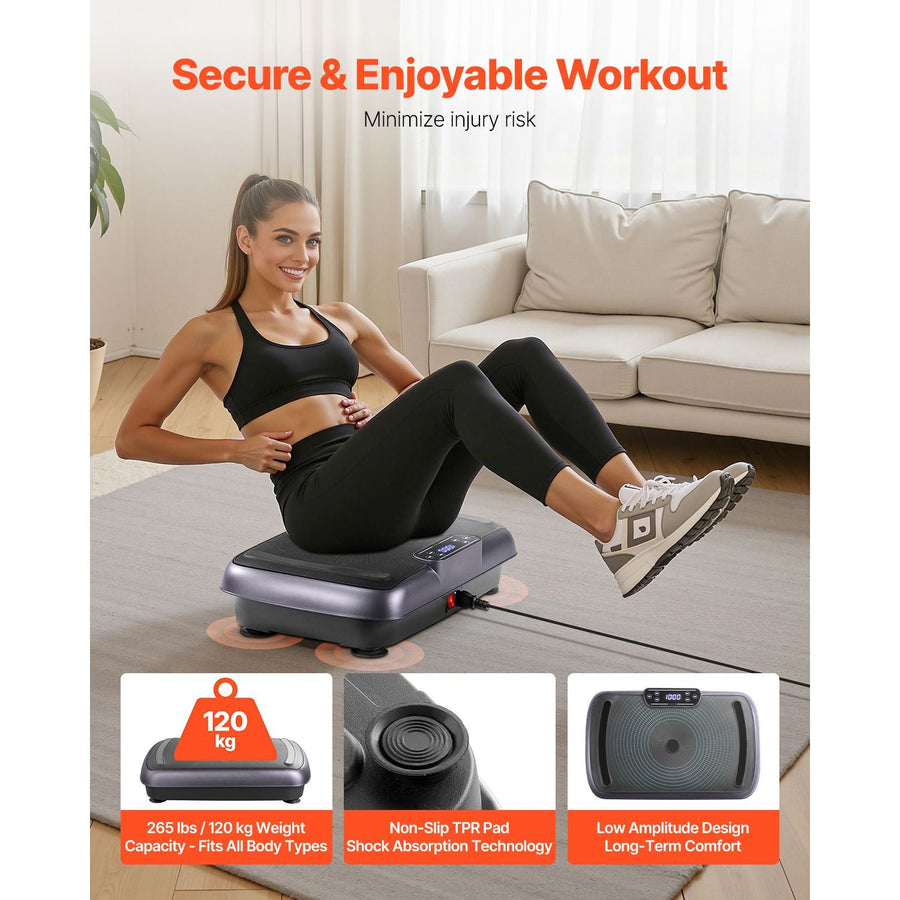 Black Berry Charmz vibration plate exercise machine with remote and resistance bands for full-body workouts.