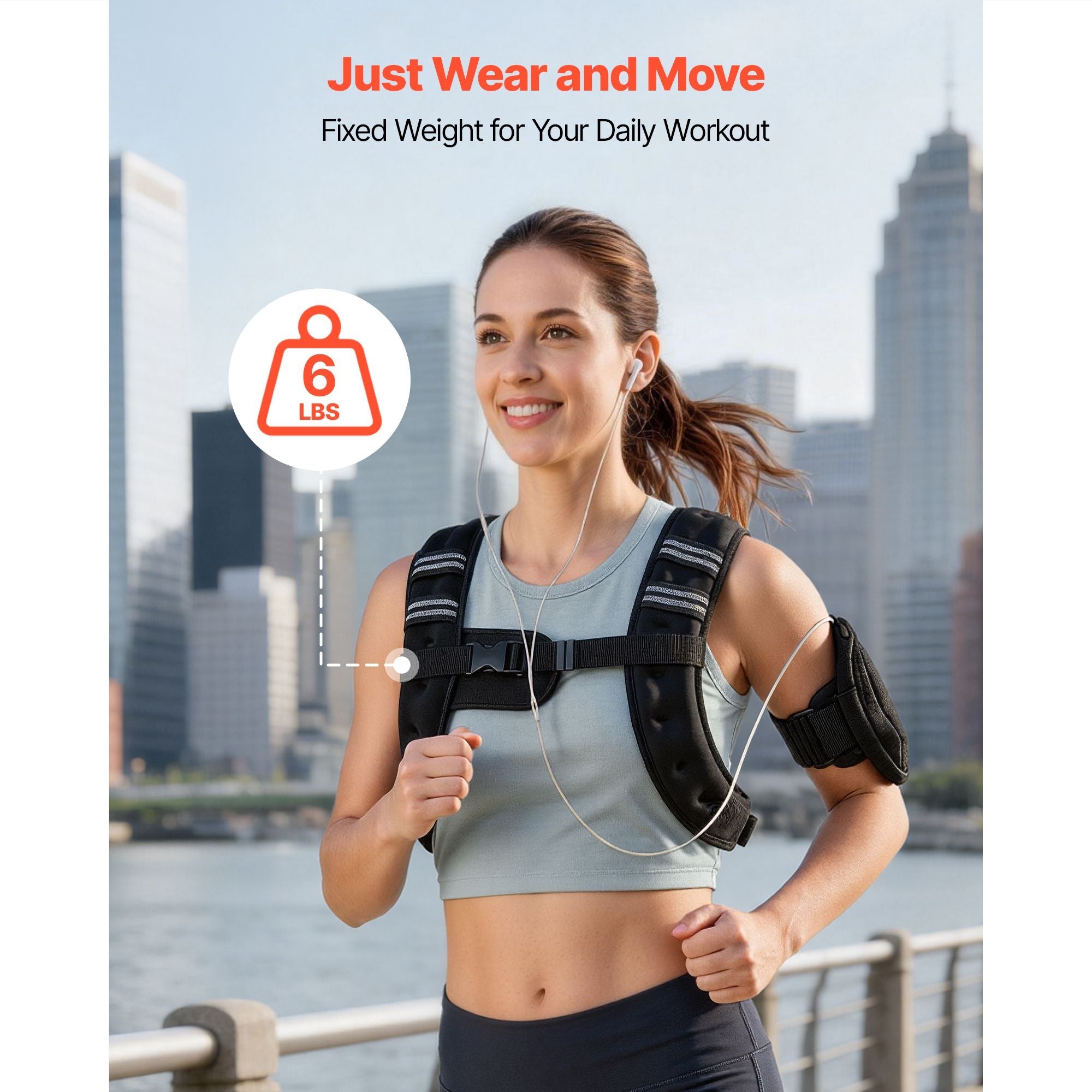 Berry Charmz 6 lbs weighted vest with reflective stripe, adjustable buckle, for strength training, running, jogging, and fitness.