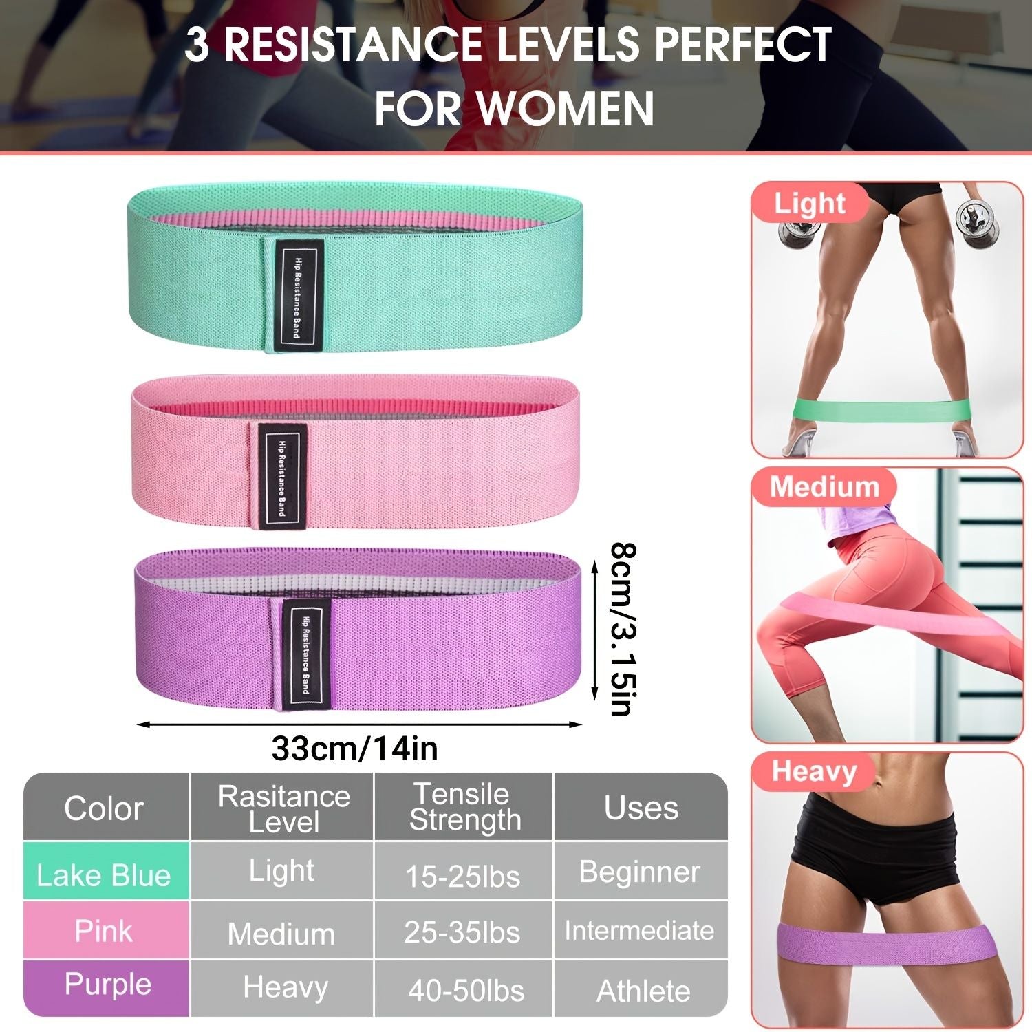 Berry Charmz 3pcs resistance bands set for legs and butt, ideal for home yoga, exercise, and fitness workouts.