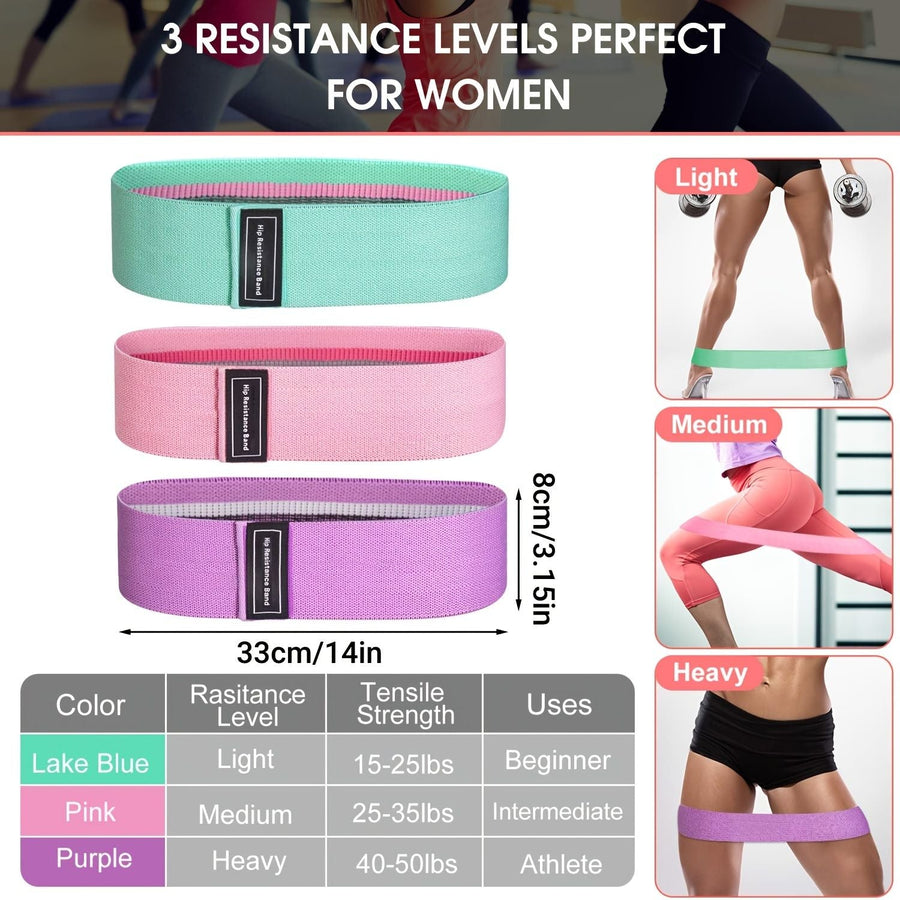 Berry Charmz 3pcs resistance bands set for legs and butt, ideal for home yoga, exercise, and fitness workouts.