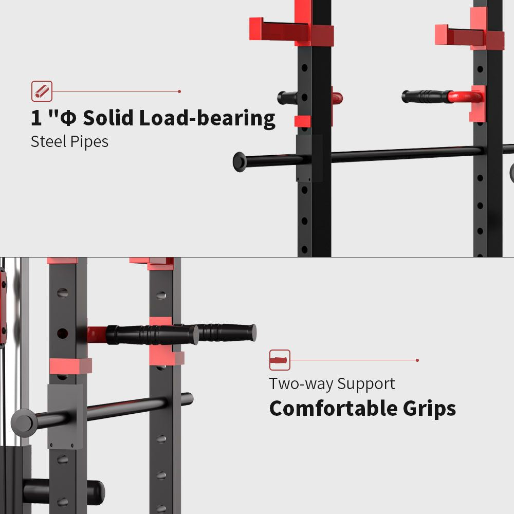 Berry Charmz multi-functional power cage with adjustable pull-up and squat rack, sturdy barbell support, and 1000 lbs capacity for home fitness.