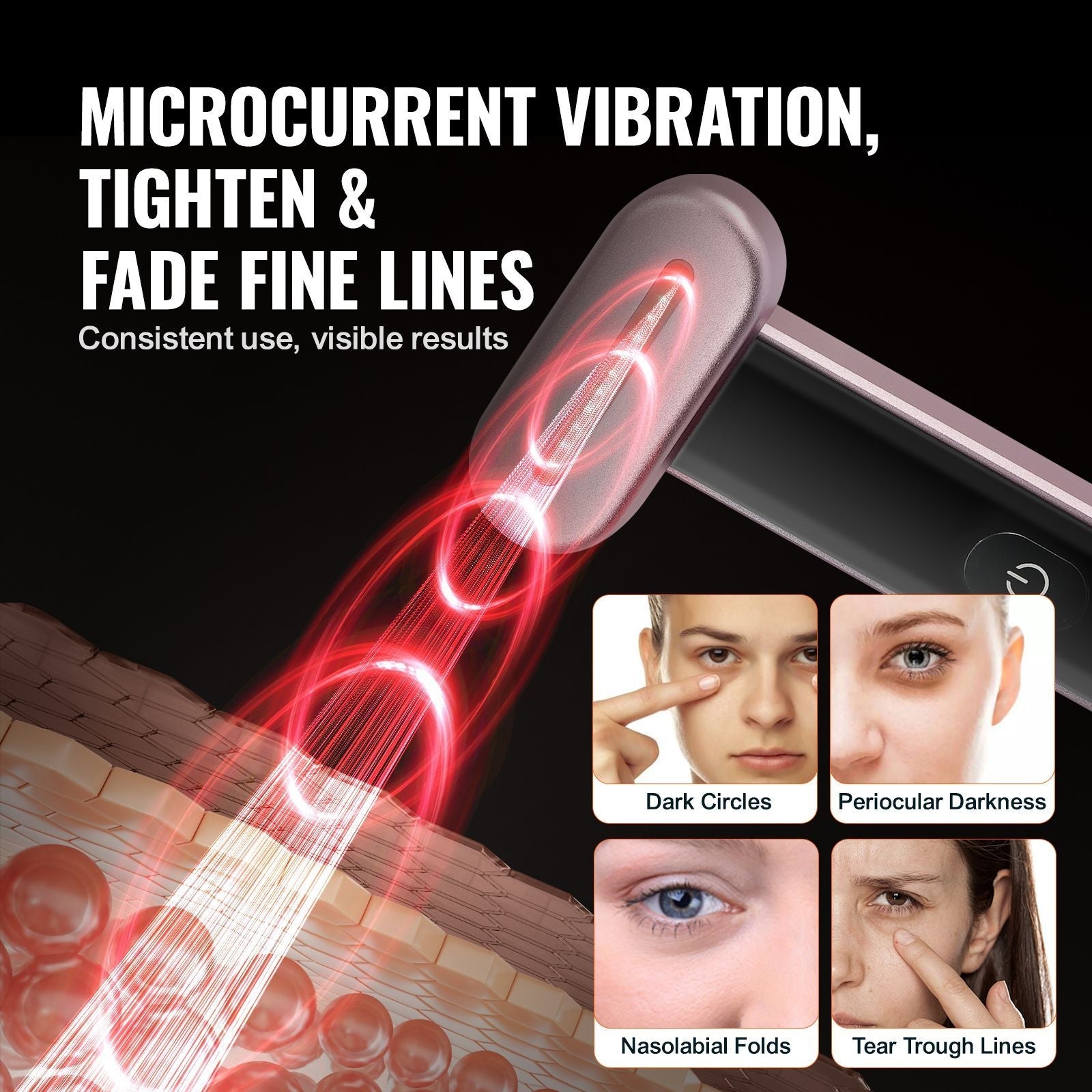 Red Light Therapy Wand for face with 7-color LED, heating, microcurrent, vibrating massage, portable beauty device by Berry Charmz.