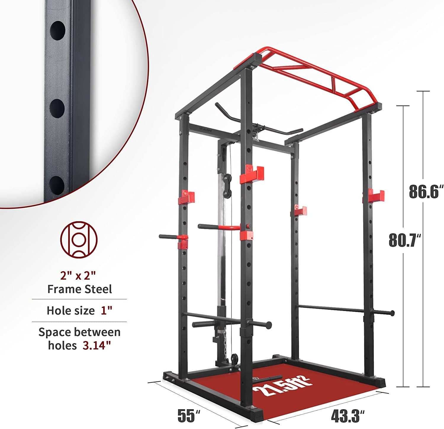 Berry Charmz multi-functional power cage with adjustable pull-up bar, squat rack, and barbell holders for comprehensive home fitness.