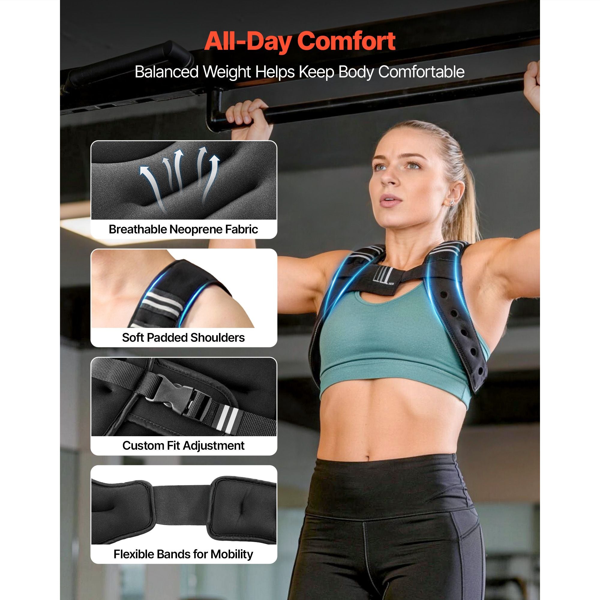 Berry Charmz 6 lbs weighted vest with reflective stripe, adjustable buckle for men and women, ideal for strength training and running.