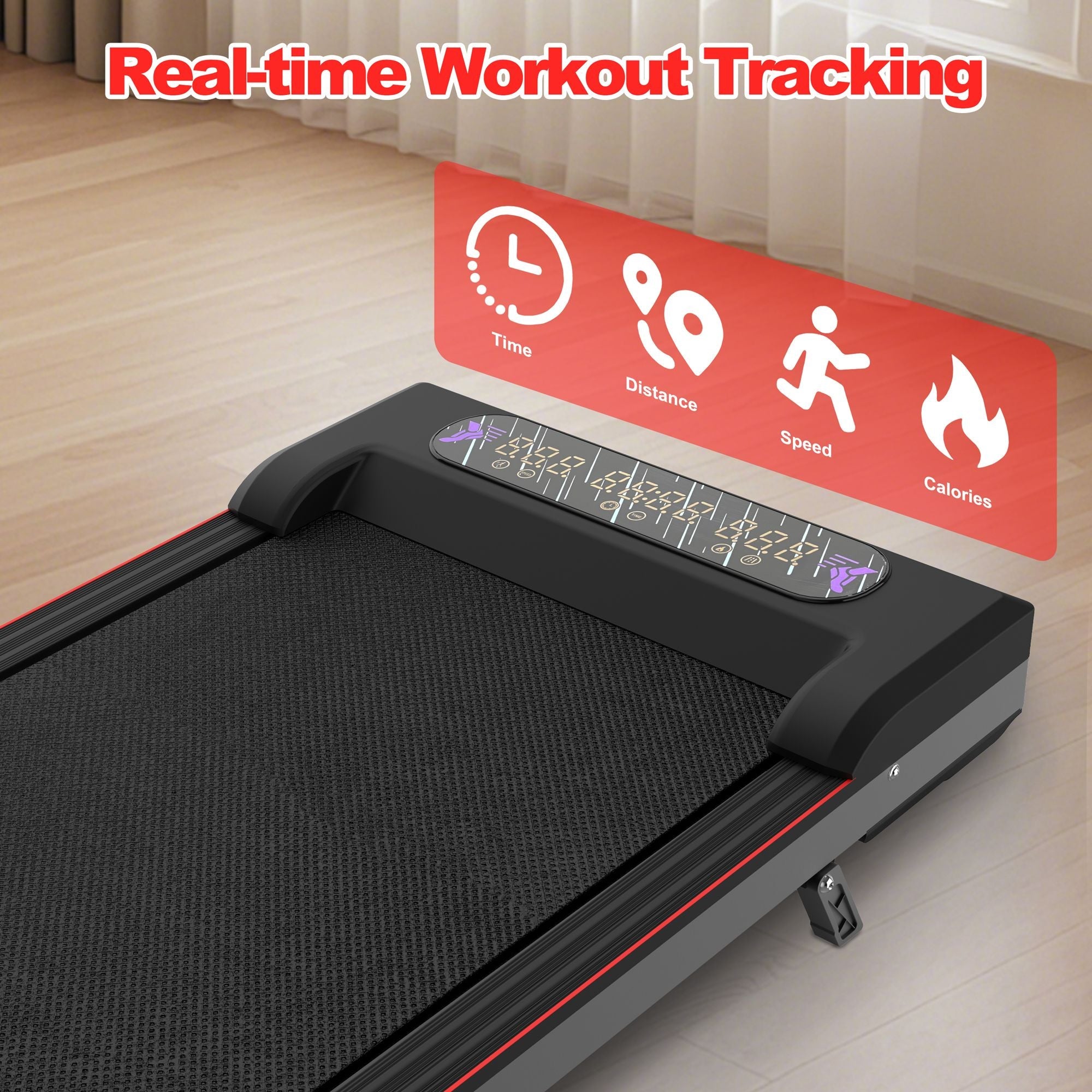 Foldable Berry Charmz treadmill with handlebar and incline, compact under desk walking pad, remote control, suitable for home and office use.