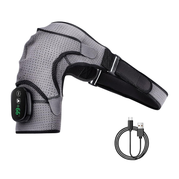 Berry Charmz cordless heated shoulder wrap with adjustable support, three heating levels, and vibration modes for left or right shoulder.