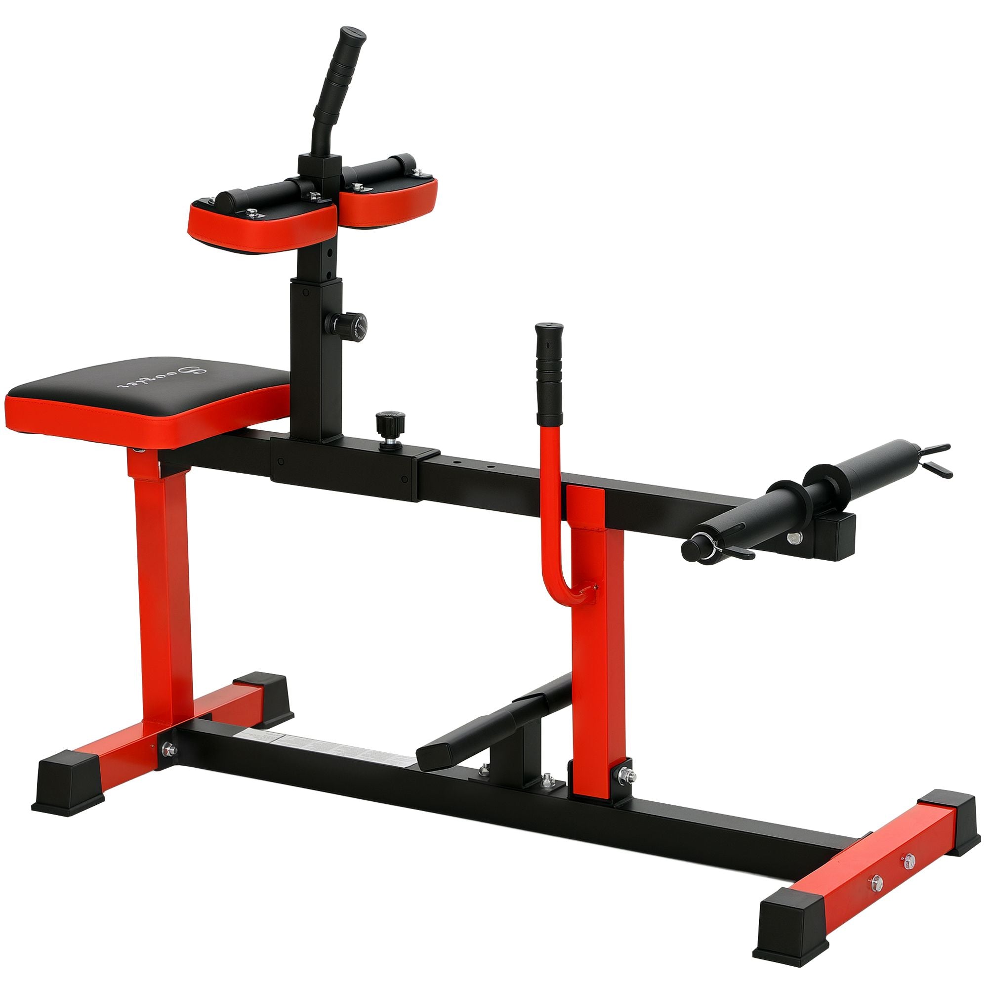 Adjustable steel seated calf raise machine by Berry Charmz with red padding for strength training and calf muscle development.