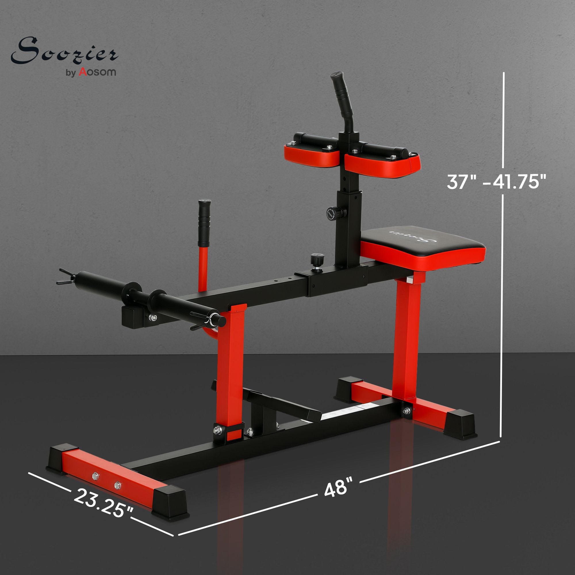 Adjustable steel seated calf raise exercise equipment by Berry Charmz with red padding for strength training and calf muscle development.