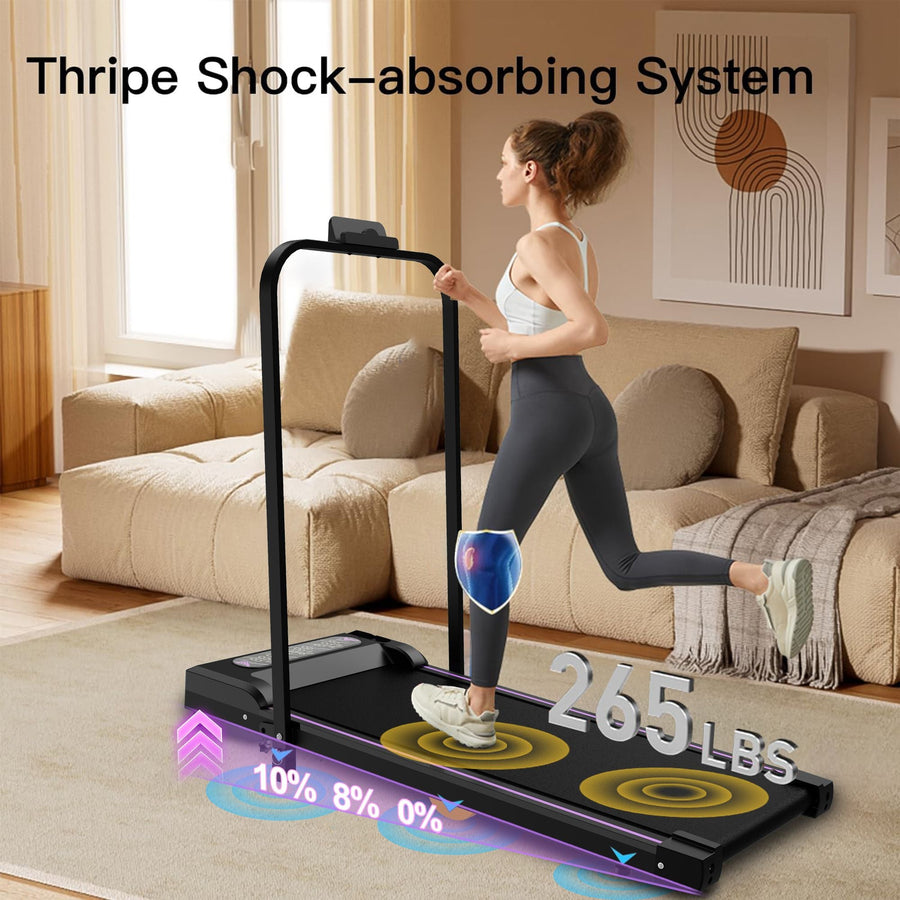 Berry Charmz under desk treadmill with LED display, handle, and remote control, designed for walking and jogging at home or office.