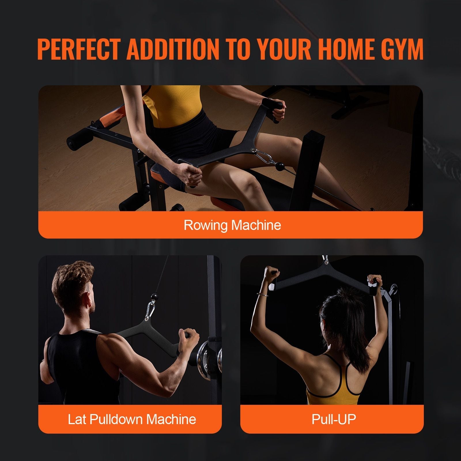 Berry Charmz LAT pulldown attachment with rubber-coated handle for cable machine back, tricep, and bicep workouts in home gym.