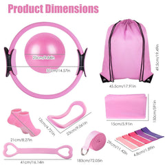 Berry Charmz 14-piece Pilates ring essentials kit with yoga ball, arm stretcher, resistant bands, figure 8 band, elastic bands, and non-slip socks