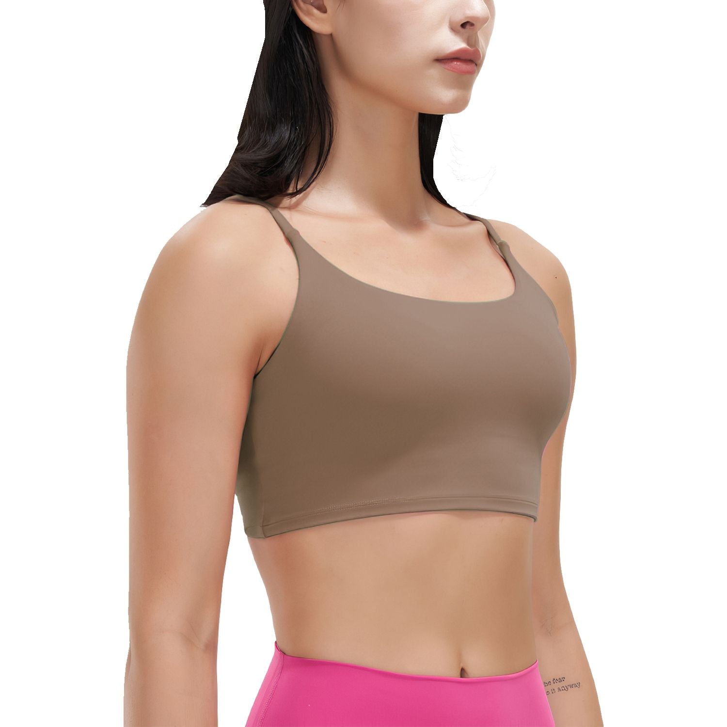 Berry Charmz women strap sport bra with padded, strappy design, square neck, low impact, sexy fitness crop top, black color
