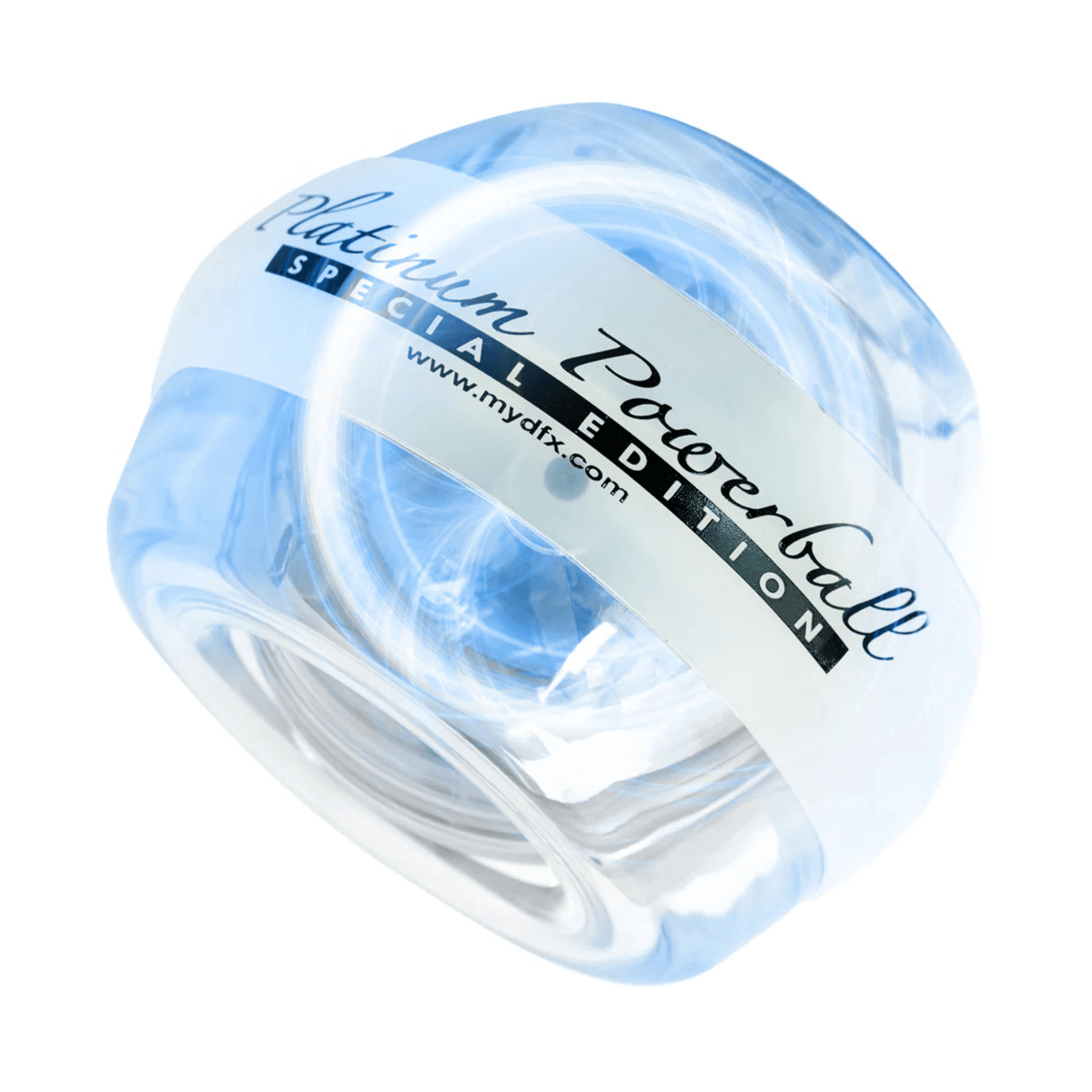 Berry Charmz DFX Powerball Platinum Edition resistance trainer with blue grip and ball for hand exercise and strengthening.