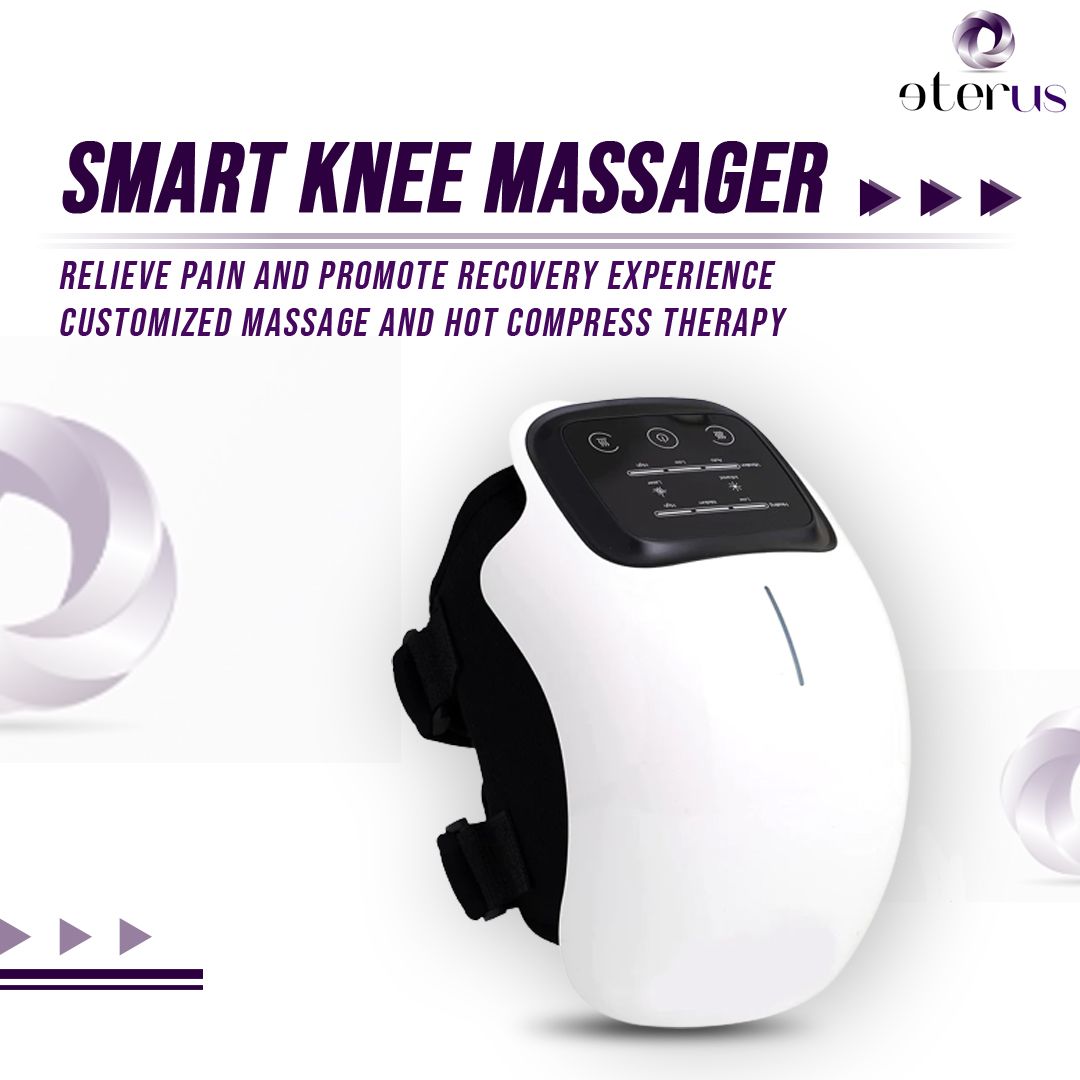 Wireless Berry Charmz Smart Knee Massager with heat, pulse technology, adjustable strap, and 15 intensity levels for muscle relief.
