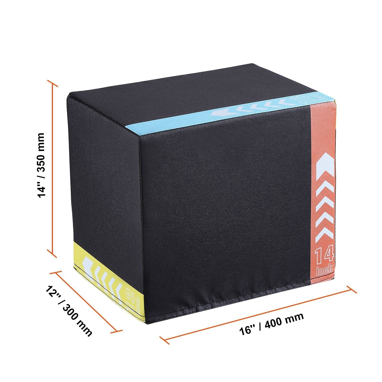 Black 3-in-1 plyometric jump box by Berry Charmz with 16, 14, and 12-inch heights for fitness and agility training.