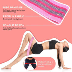 Three Berry Charmz resistance bands for legs and butt, used for home yoga, exercise, and fitness workouts.