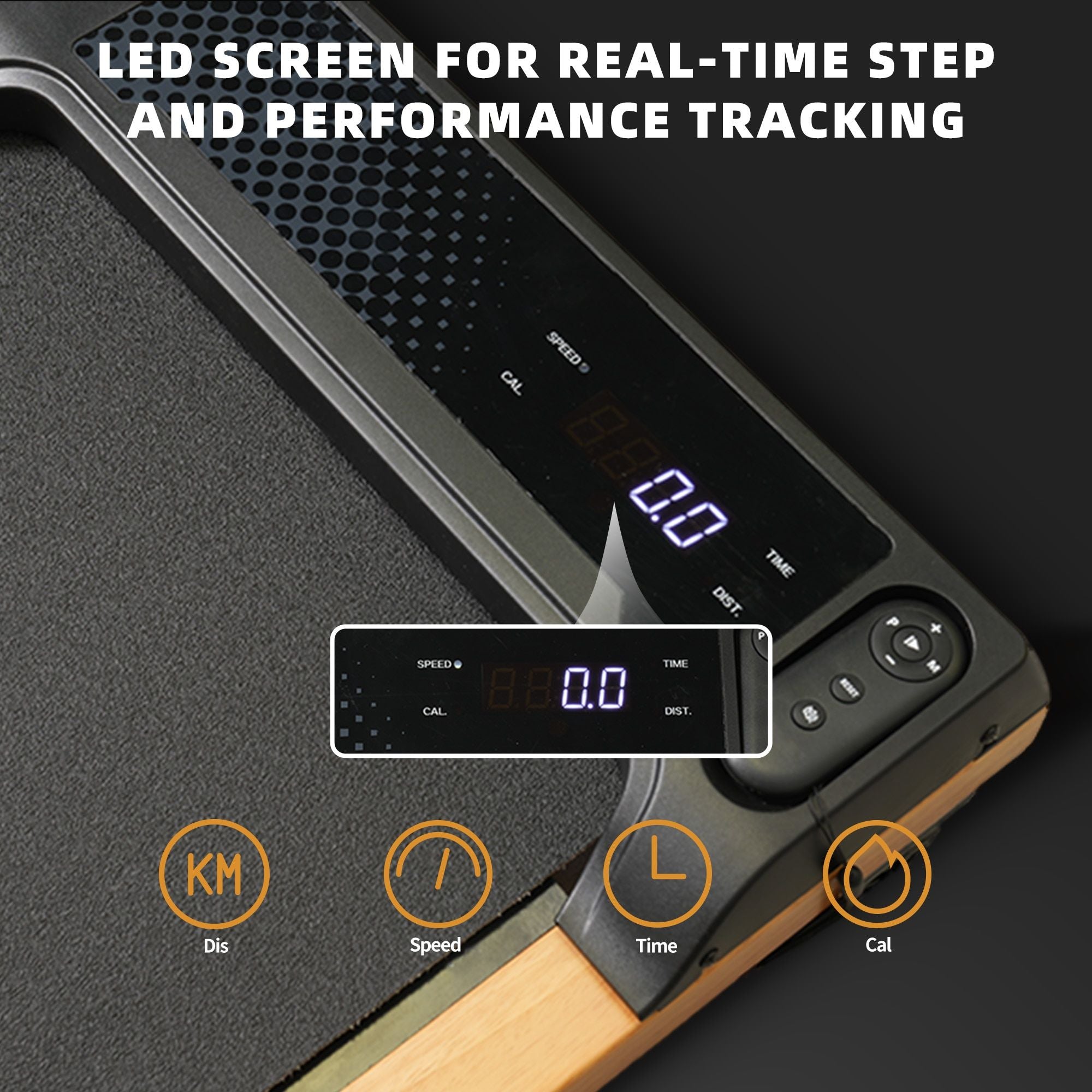 Berry Charmz 6% incline walking pad treadmill with LED display, compact portable design, suitable for home or office use.