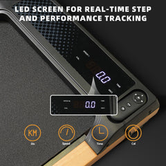 Berry Charmz 6% incline walking pad treadmill with LED display, compact portable design, suitable for home or office use.