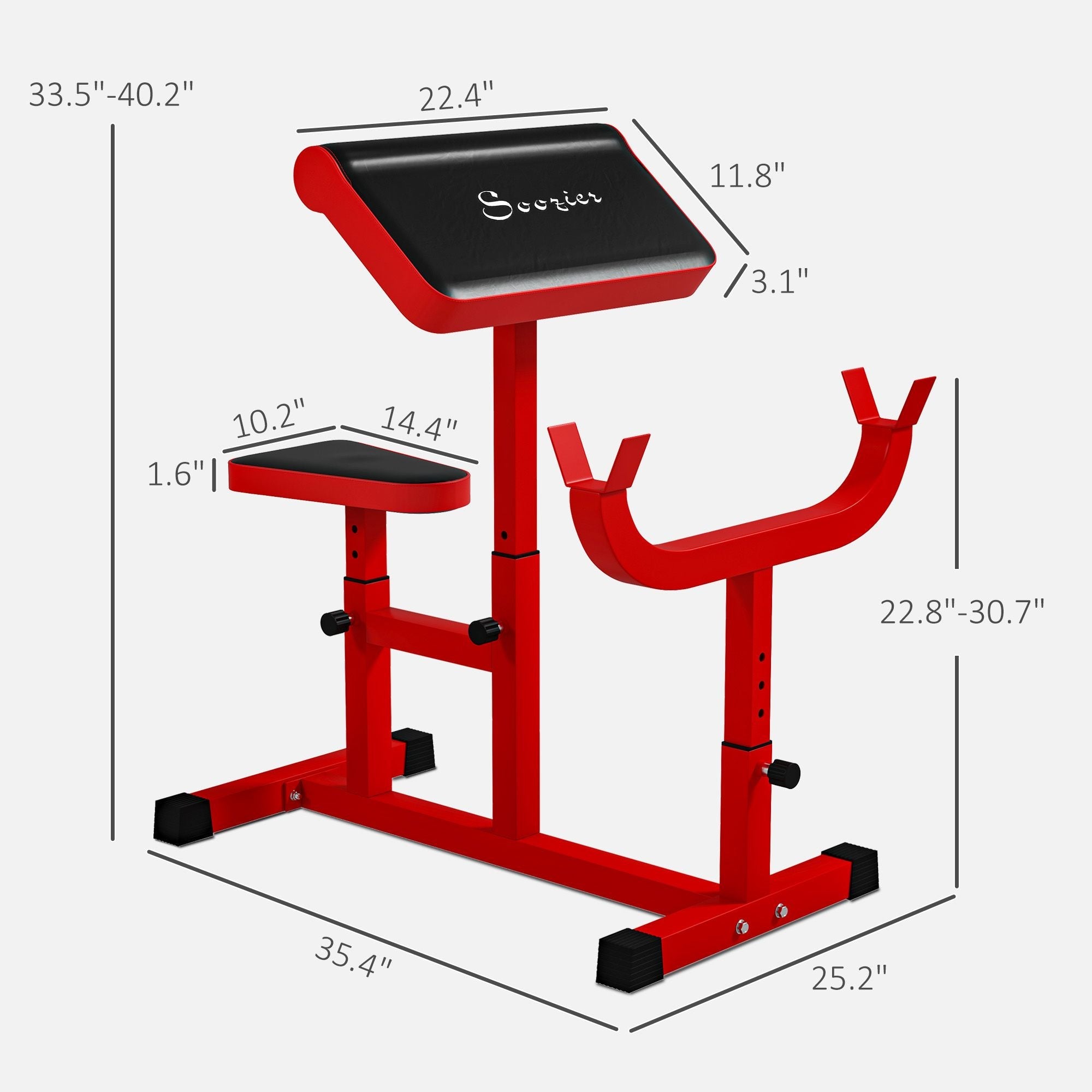 Red Berry Charmz preacher curl bench with adjustable seat and arm pads for bicep strength training and isolated barbell workouts.