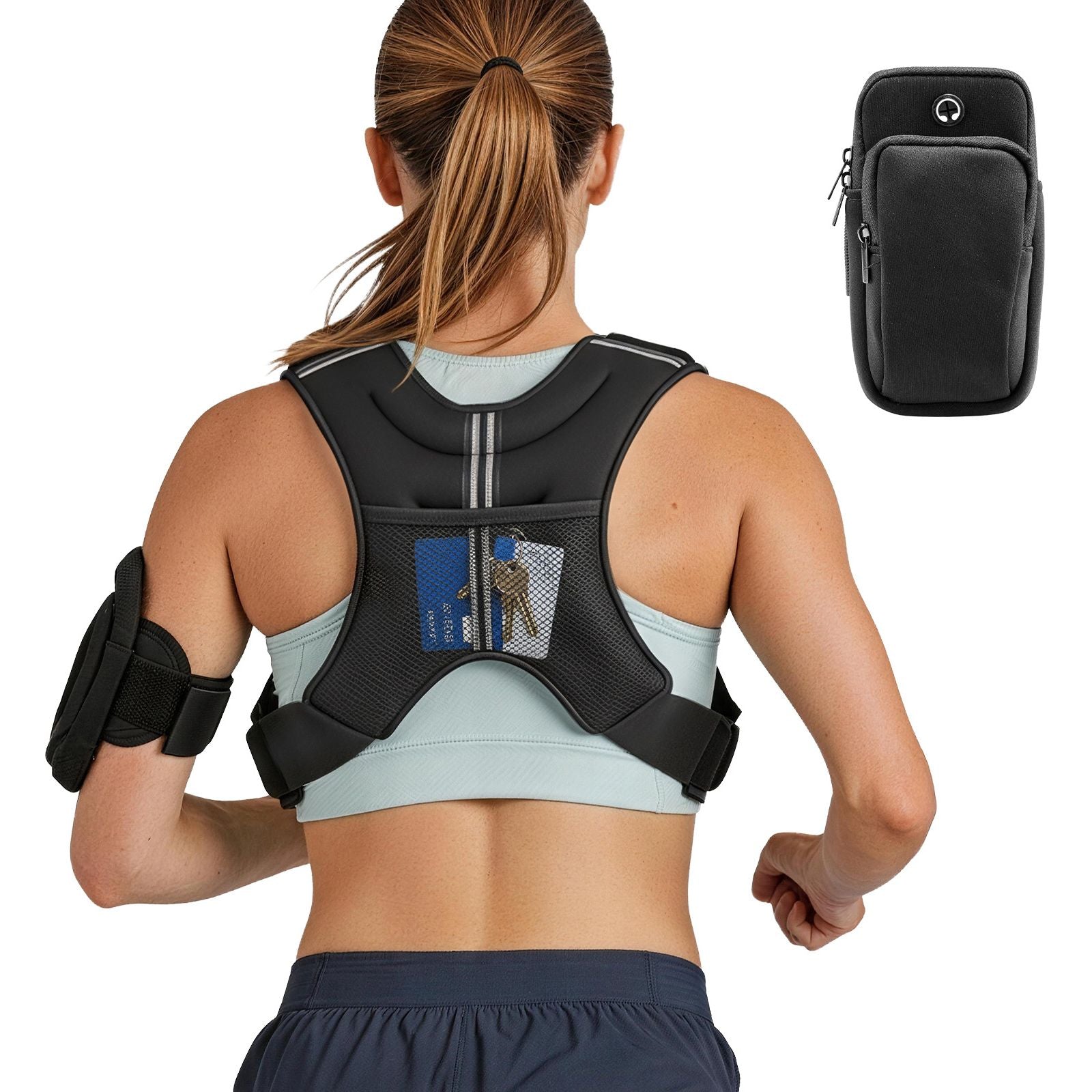8 lb Berry Charmz weighted vest with reflective stripe, adjustable buckle, ideal for strength training, running, and fitness.