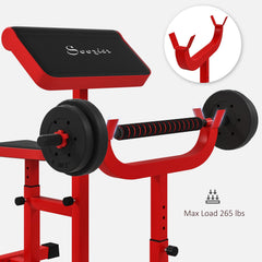 Red Berry Charmz preacher curl bench with adjustable seat and arm pads for bicep strength training and arm isolation.