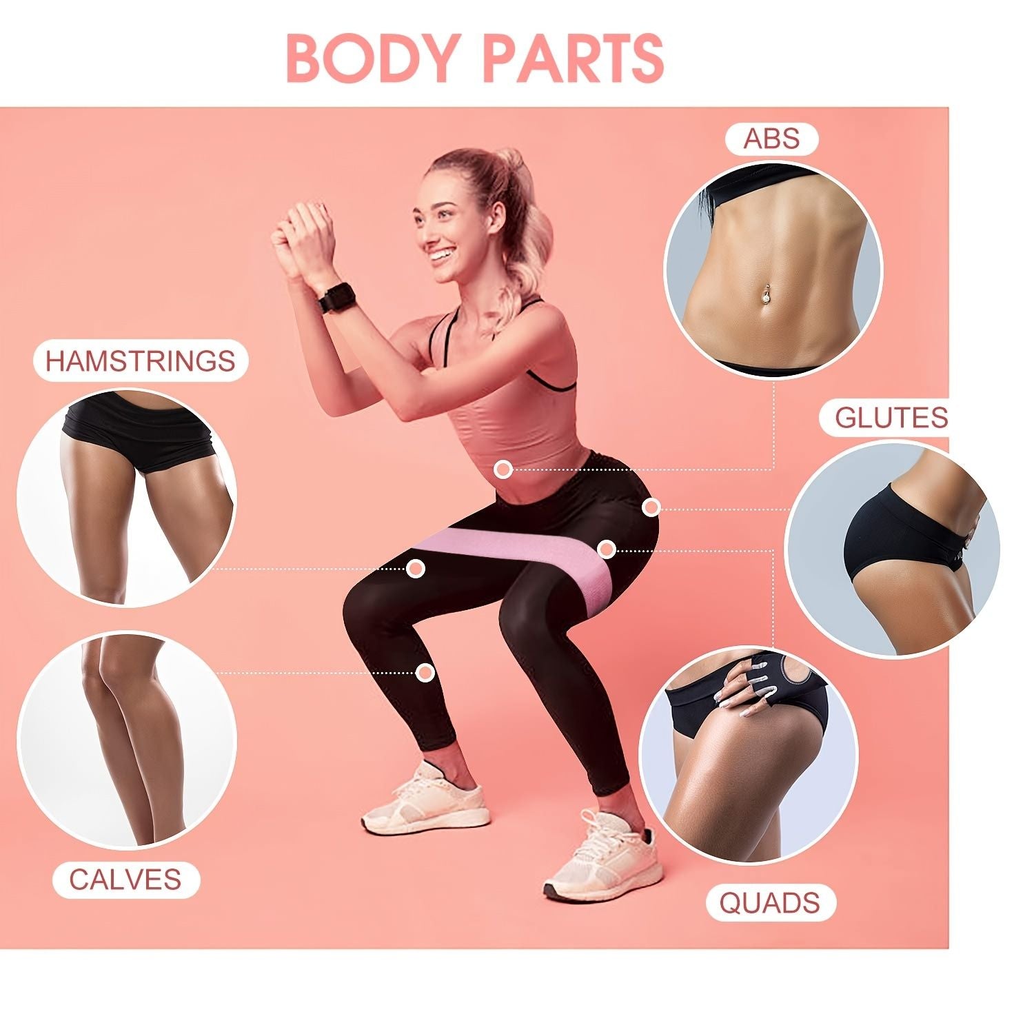 Set of three Berry Charmz resistance bands for legs and glutes, ideal for home yoga, exercise, and fitness workouts.