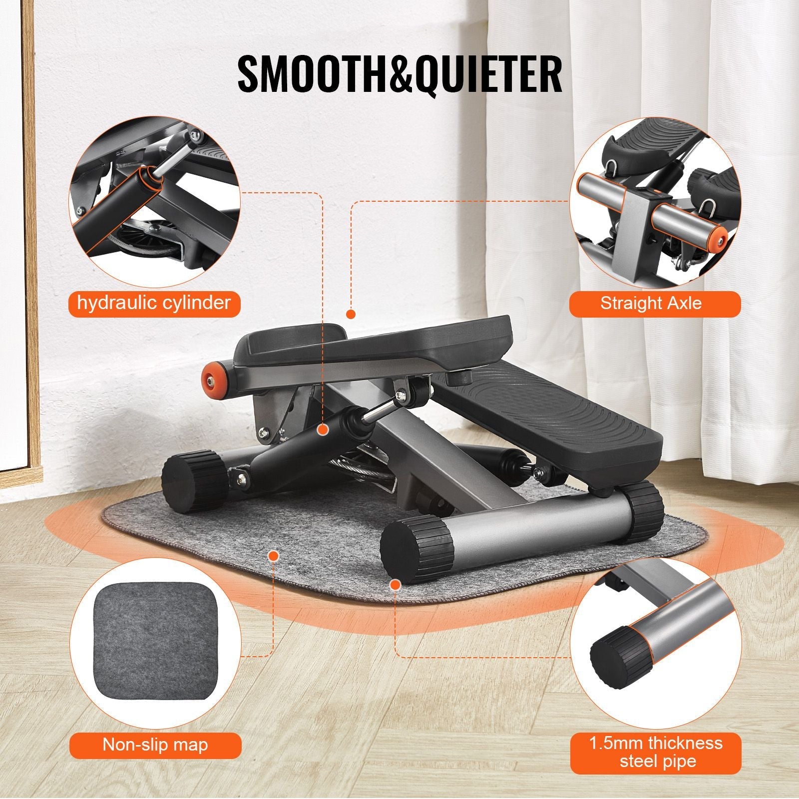 Berry Charmz mini stair stepper with resistance bands, LCD monitor, hydraulic system, suitable for full-body cardio workouts at home.
