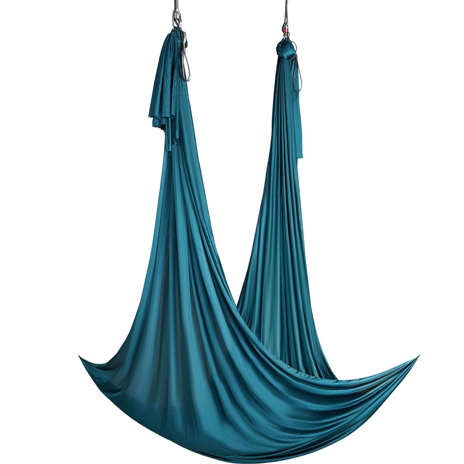 Green Berry Charmz aerial silk and yoga swing kit with nylon fabric, rigging hardware, set-up guide, for aerial yoga and fitness.